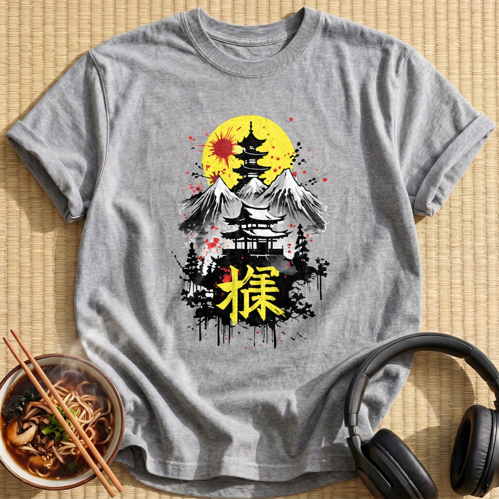 Japanese Pagoda Mountains Red Sun - Sport Grey