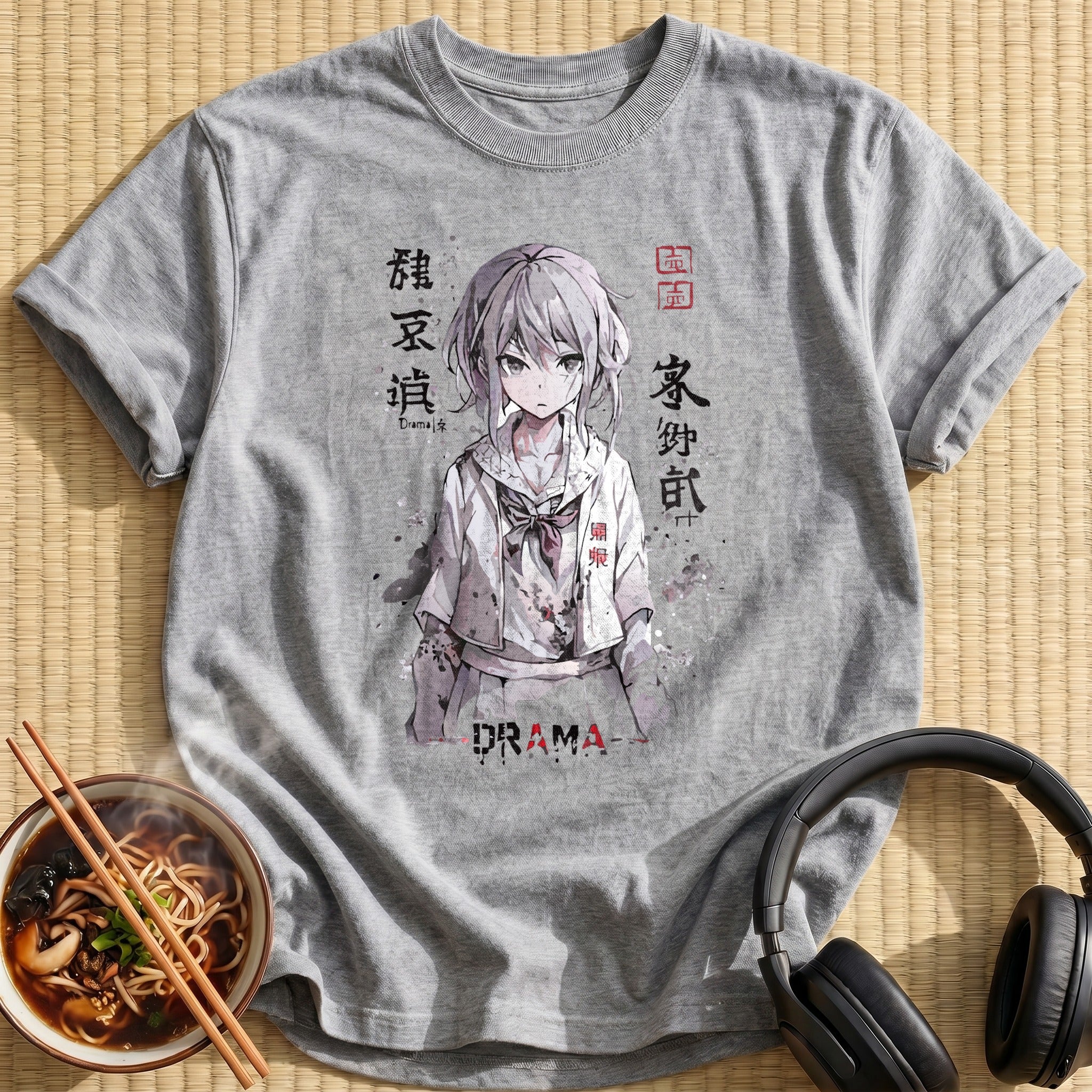 Moody Grey Anime Schoolgirl Portrait - Sport Grey