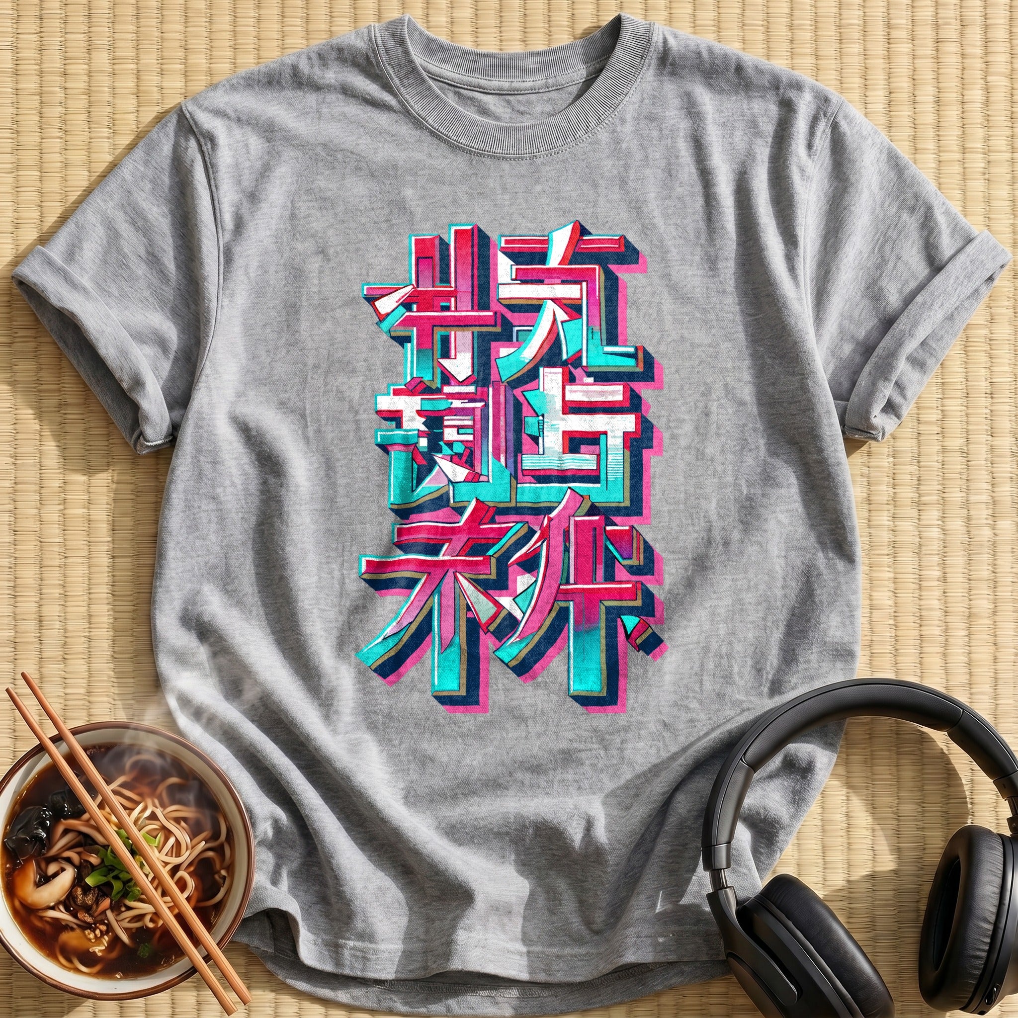 Neon Glitch Japanese Kanji Lettering - Sport Grey