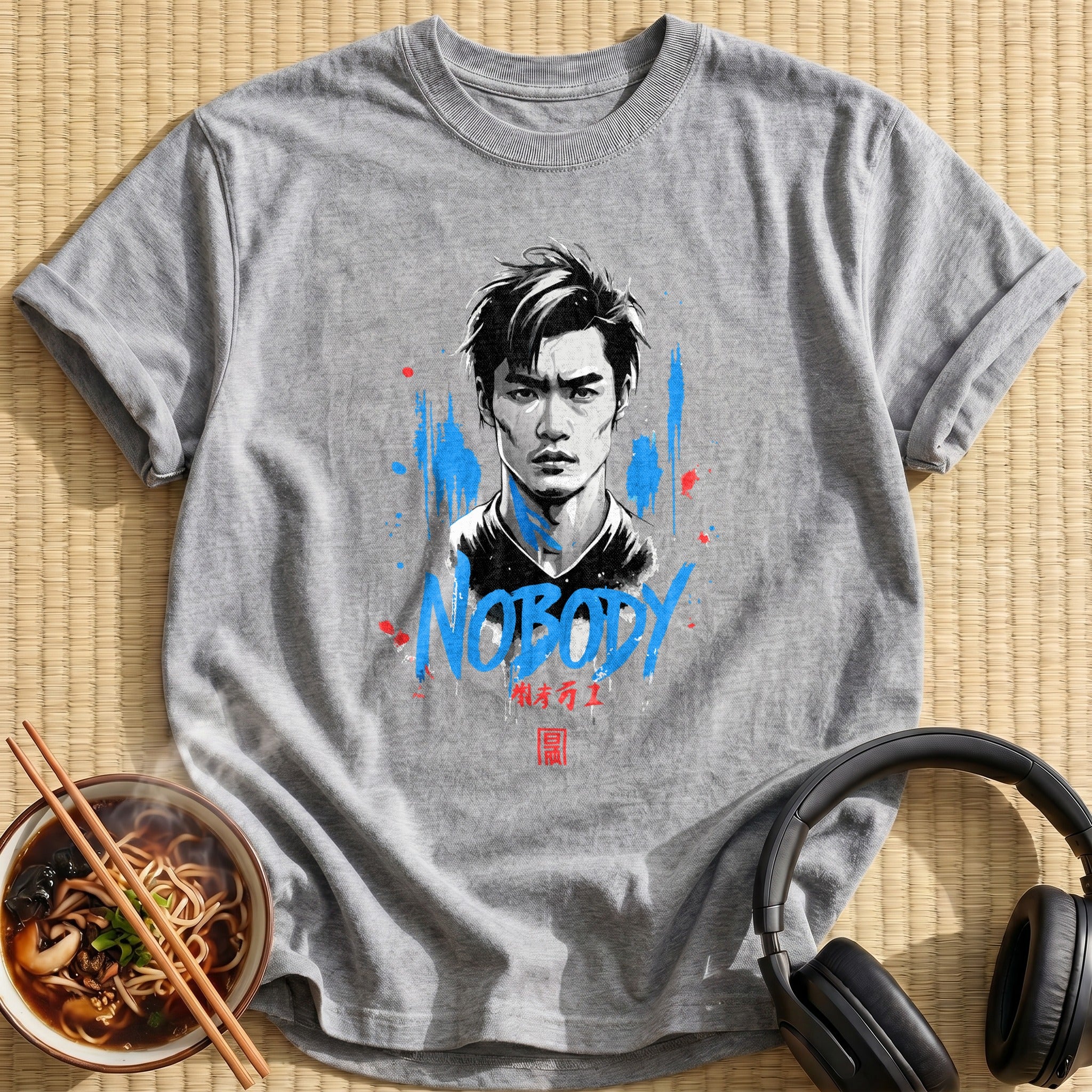 Nobody Brooding Anime Man Portrait - Sport Grey