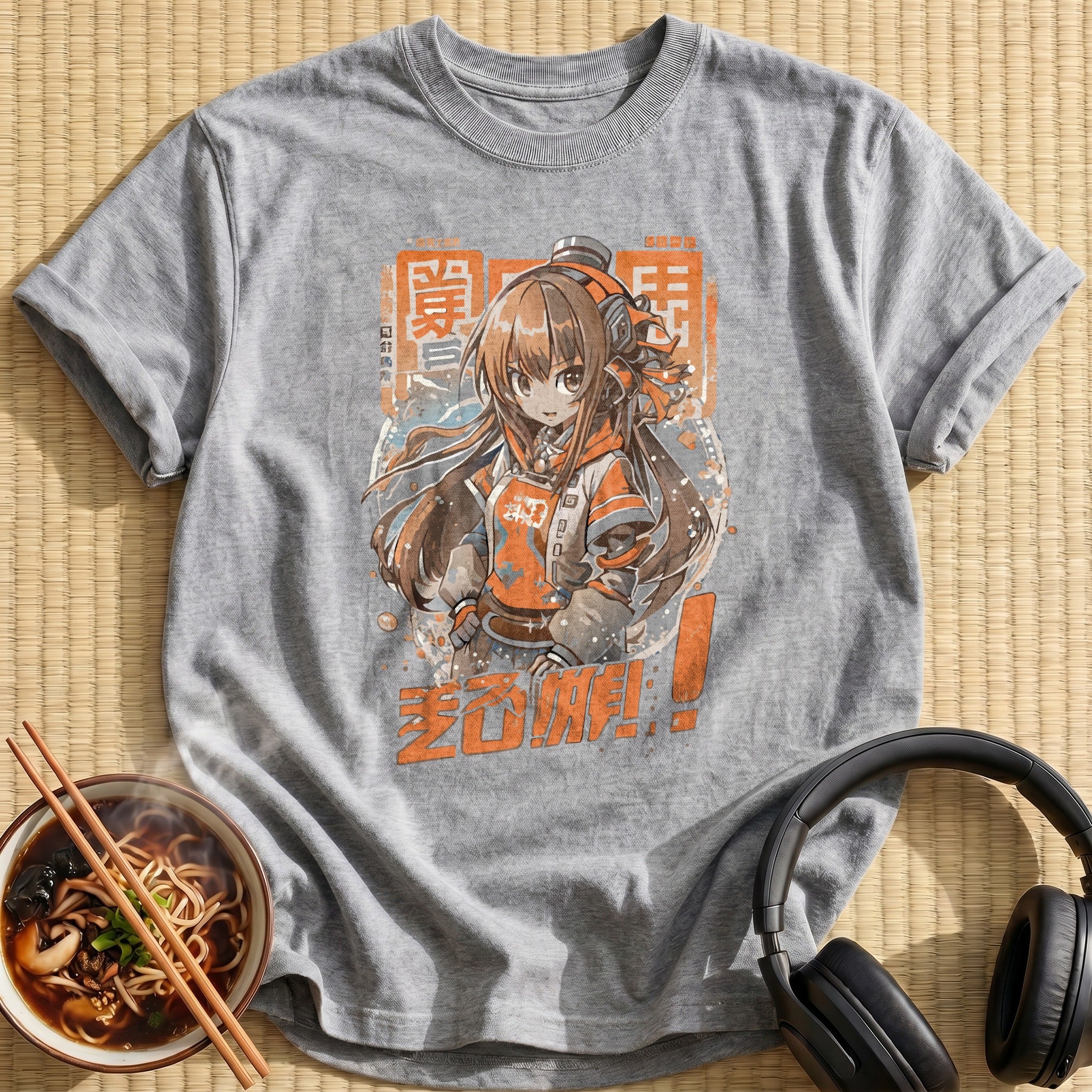 Orange Headphones Anime Gamer Girl - Sport Grey