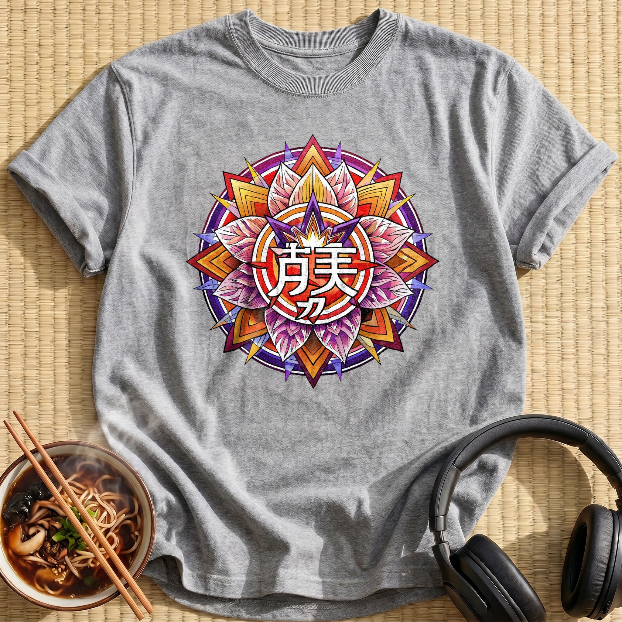 Ornate Lotus Mandala Kanji Emblem - Sport Grey