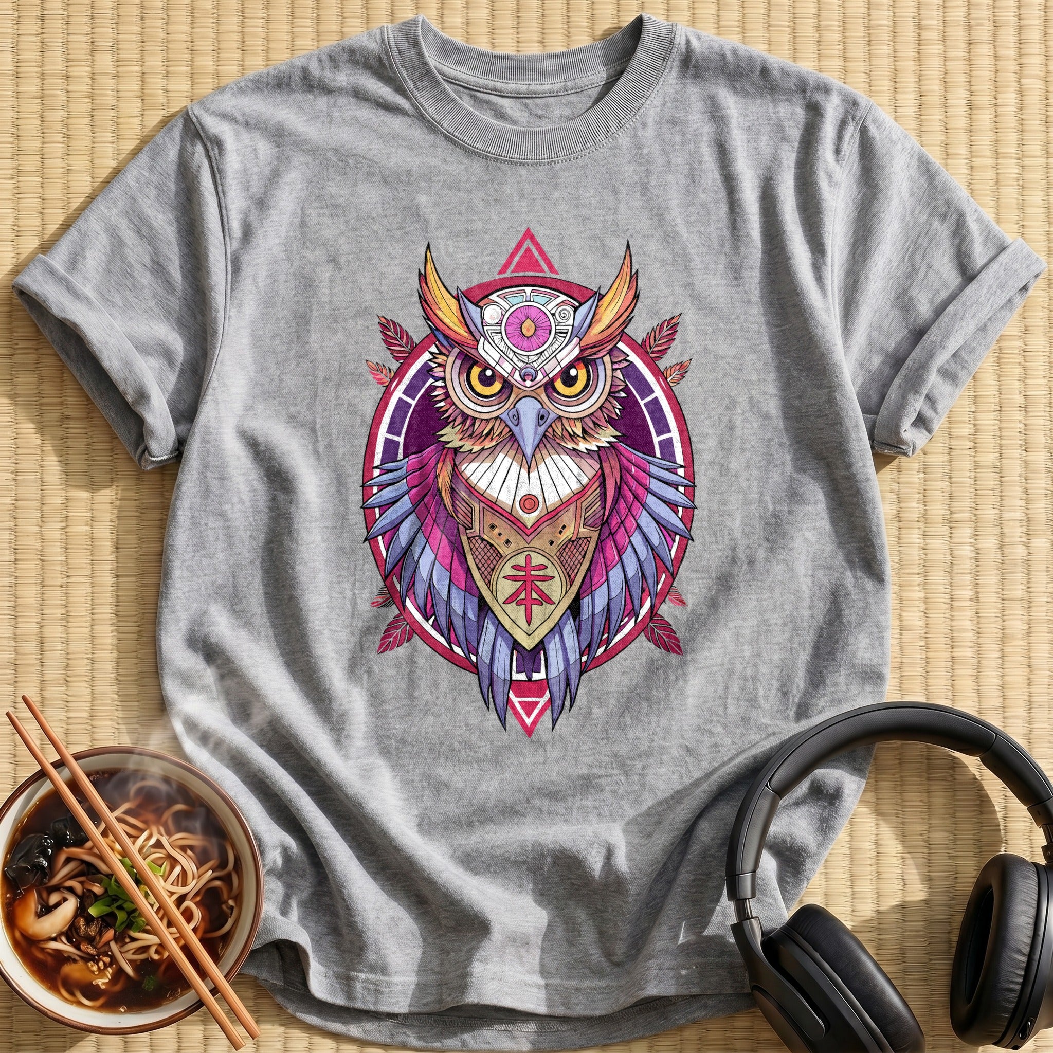 Ornate Mechanical Owl Mandala Portrait - Sport Grey