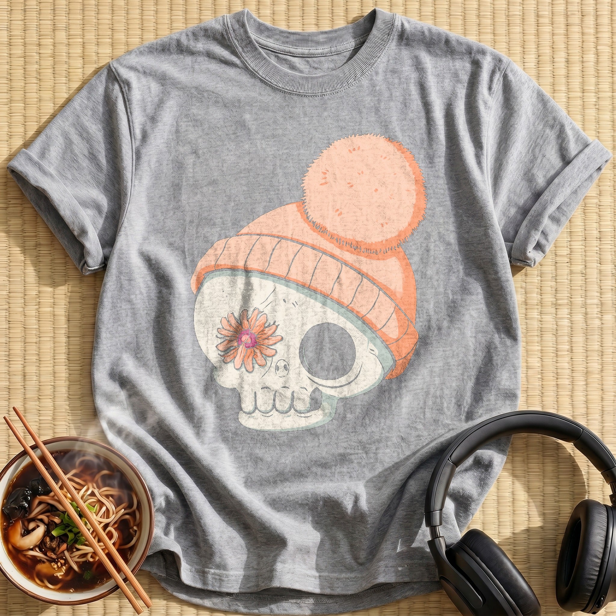 Peach Beanie Flower Skull