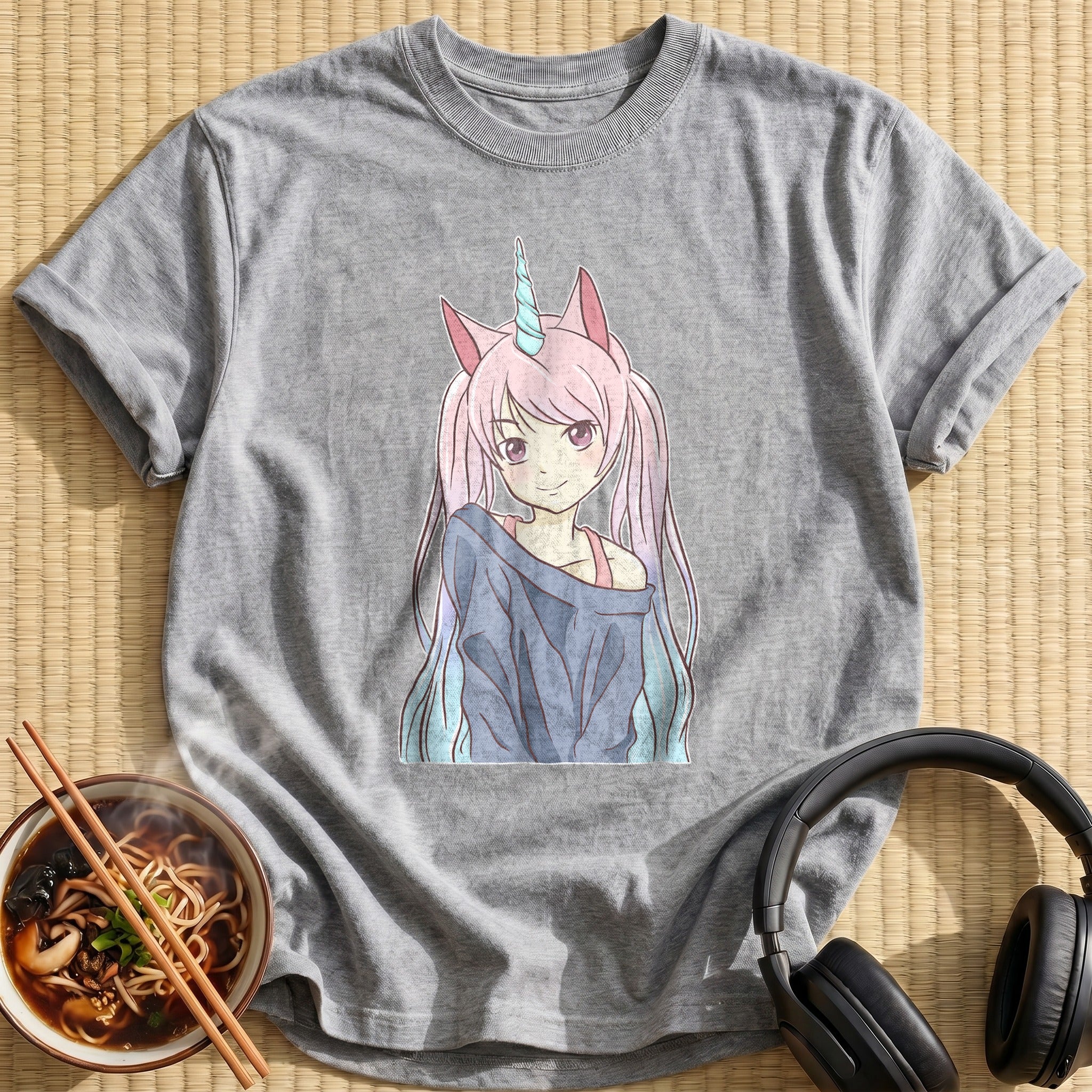 Pink Unicorn Horn Anime Girl - Sport Grey