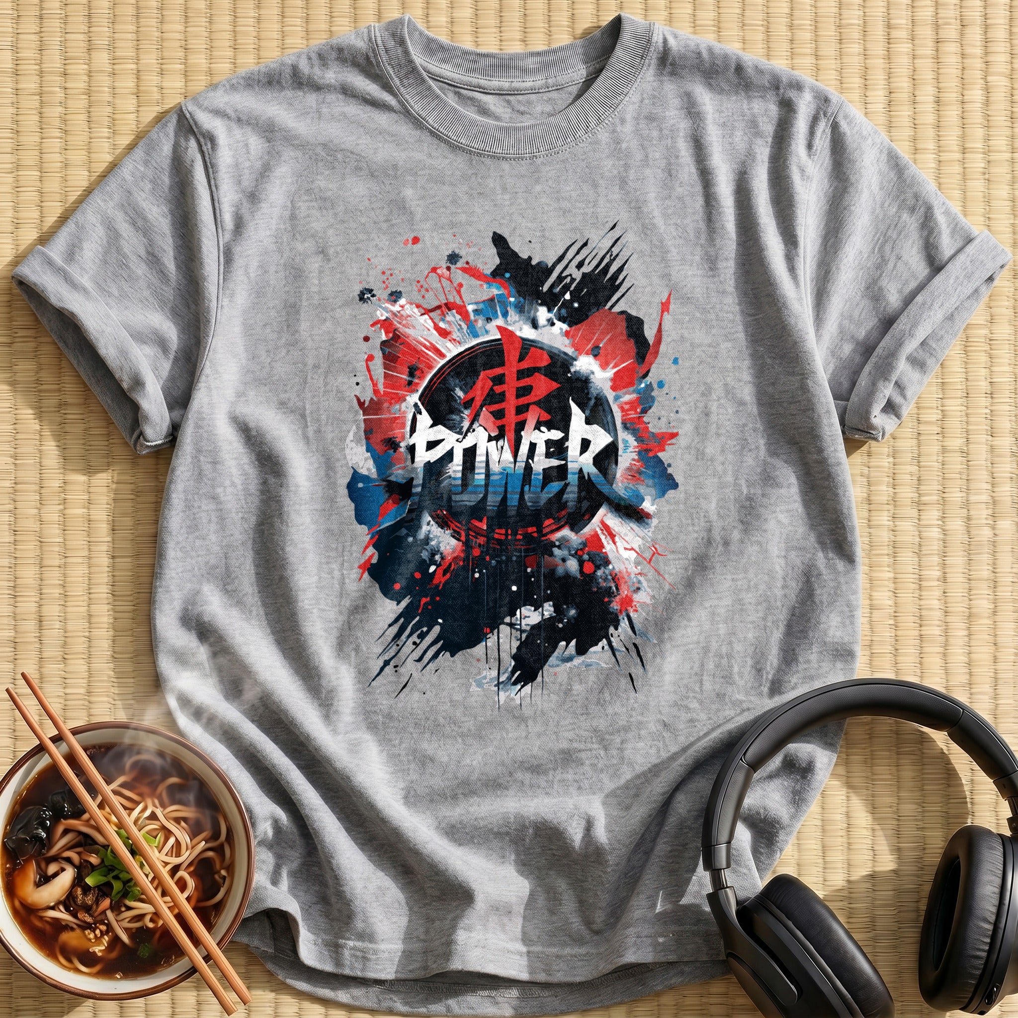Power Kanji Ink Splatter Graffiti - Sport Grey