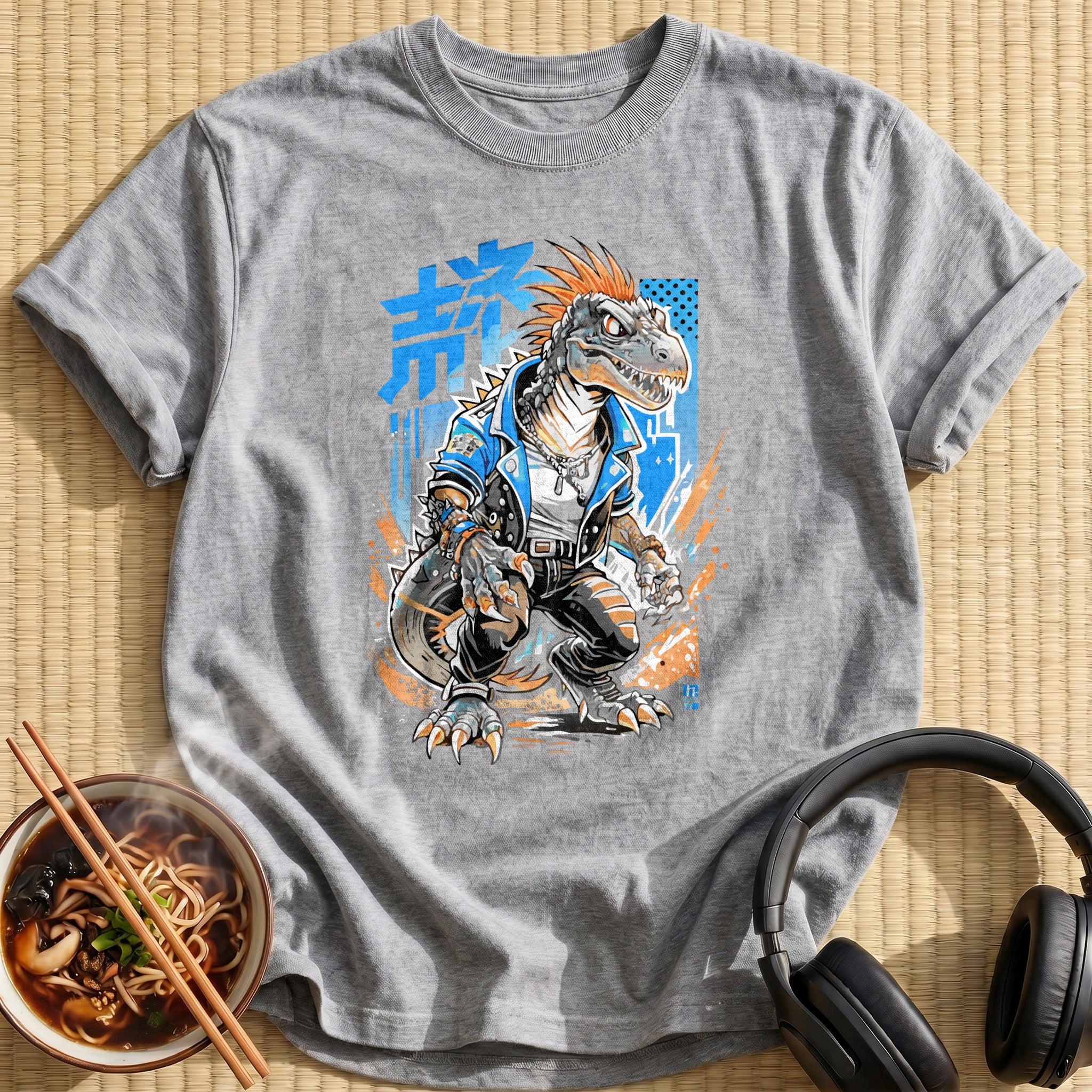 Punk Raptor Dinosaur Leather Jacket - Sport Grey
