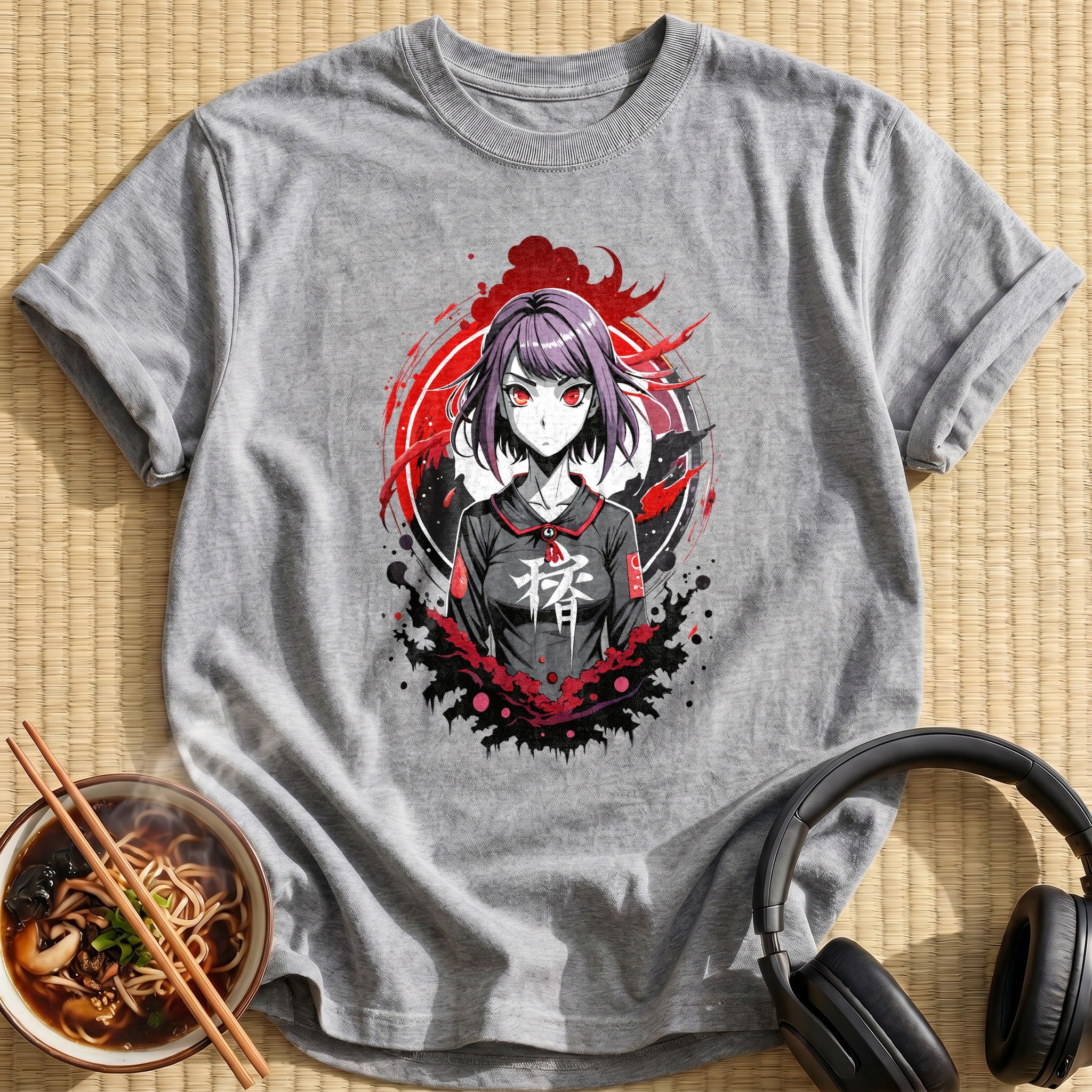 Purple Hair Red Eyes Girl - Sport Grey