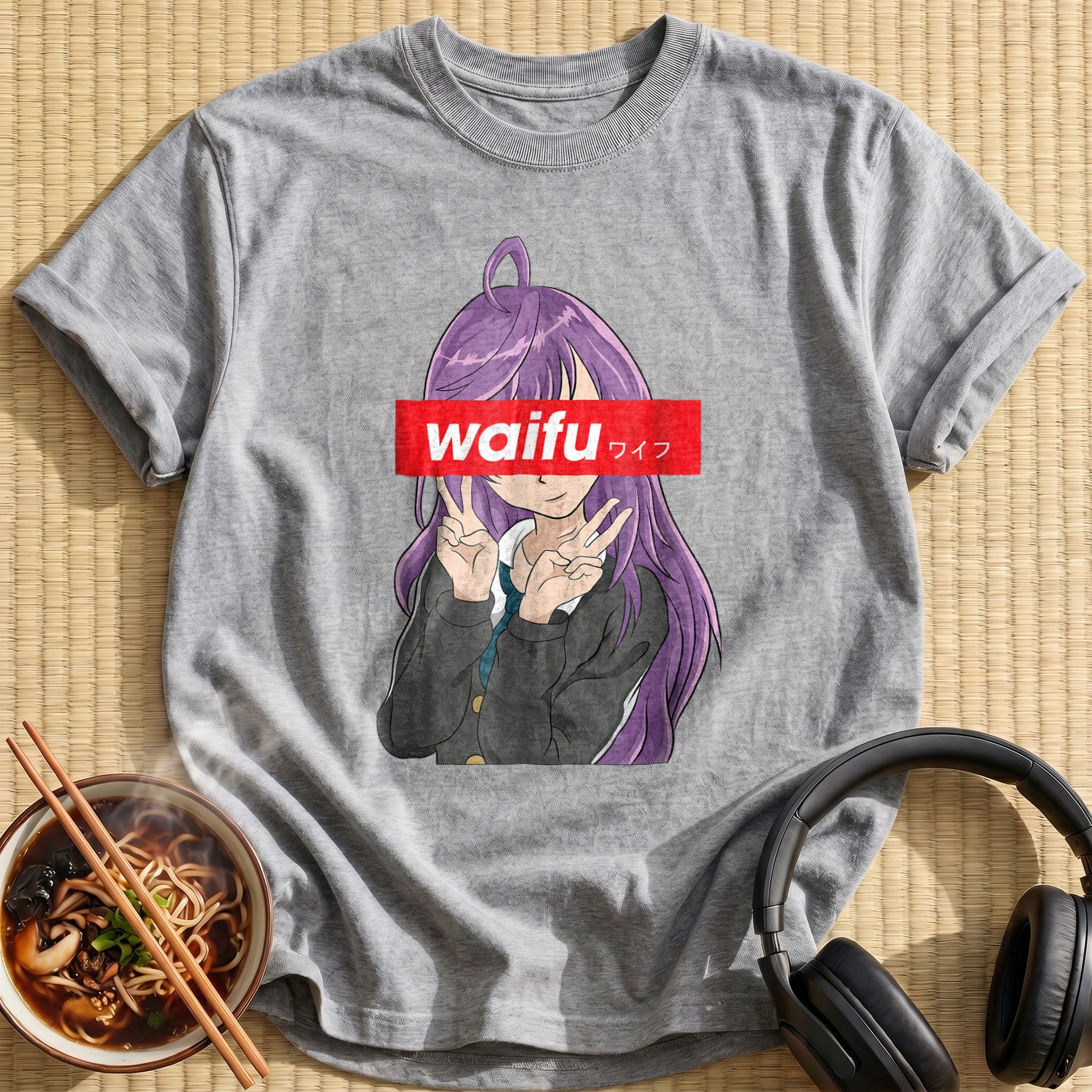 Purple Haired Waifu Peace Sign Girl - Sport Grey