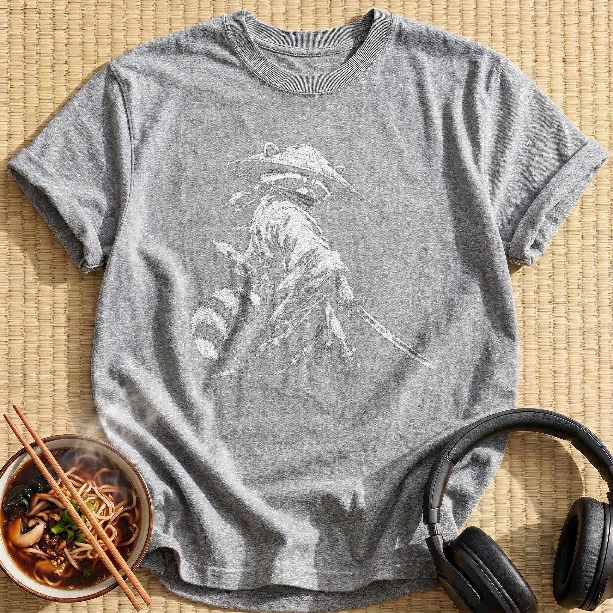 Raccoon Ronin Straw Hat Monochrome
