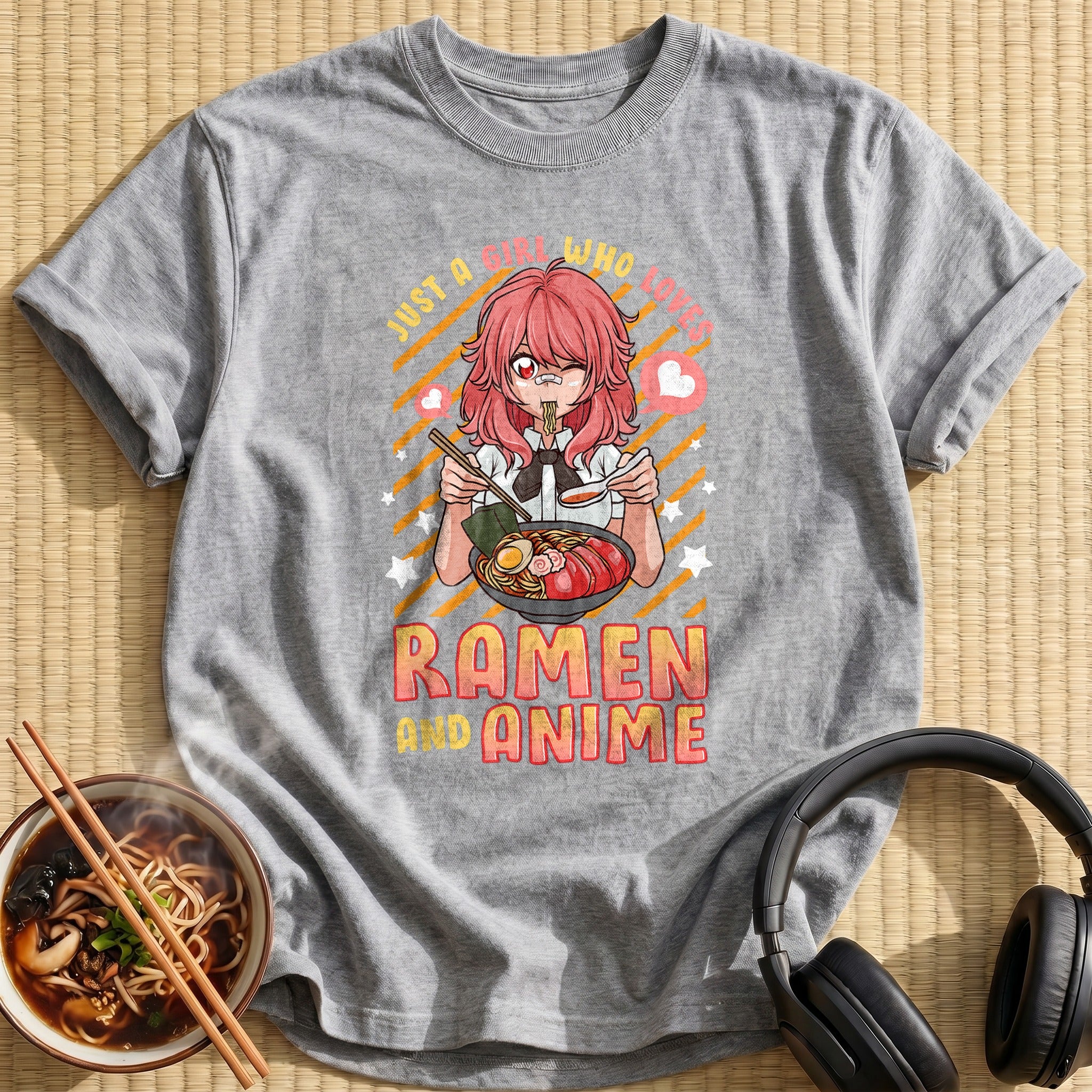 Red Haired Girl Eating Ramen Noodles - Sport Grey