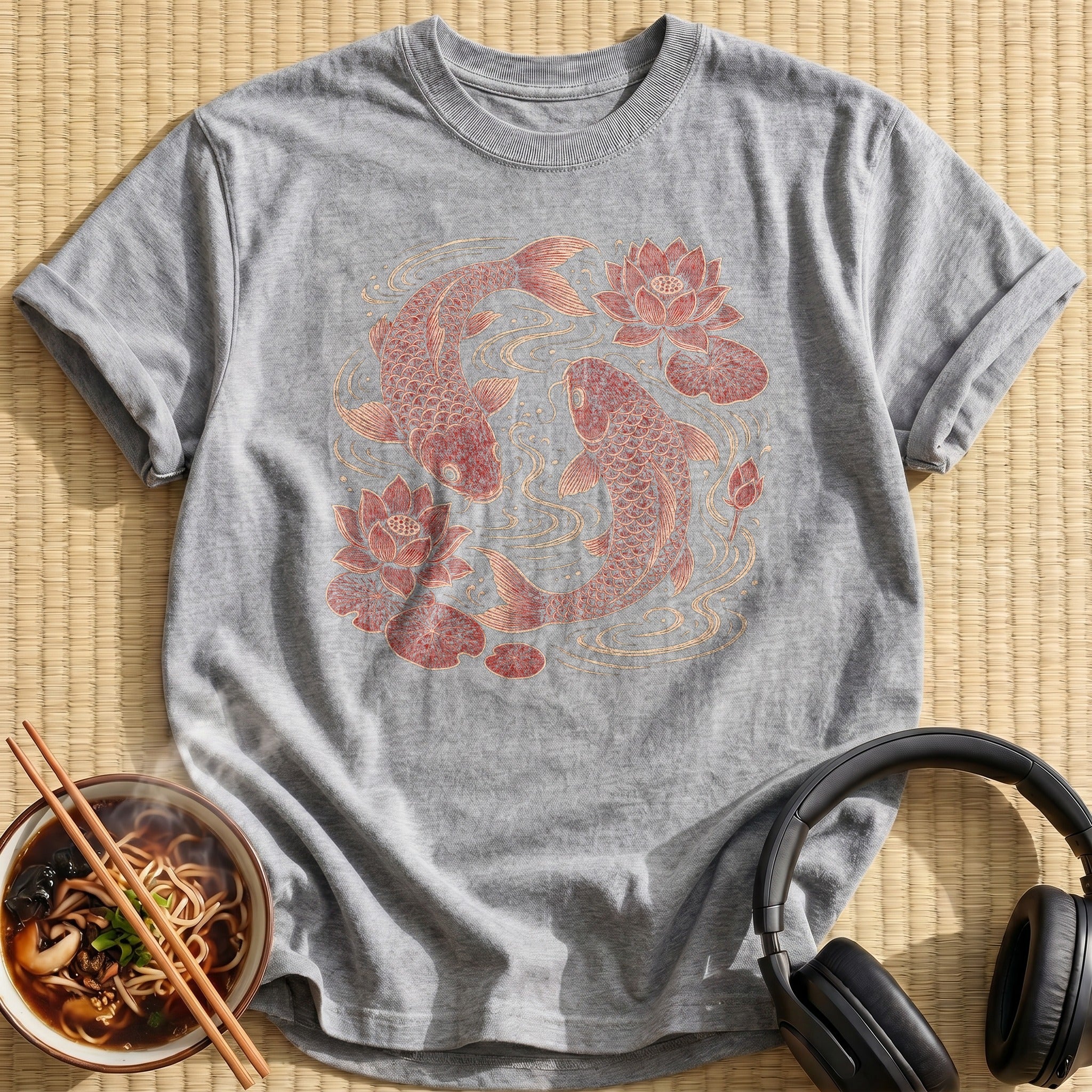 Red Koi Fish Lotus Flowers