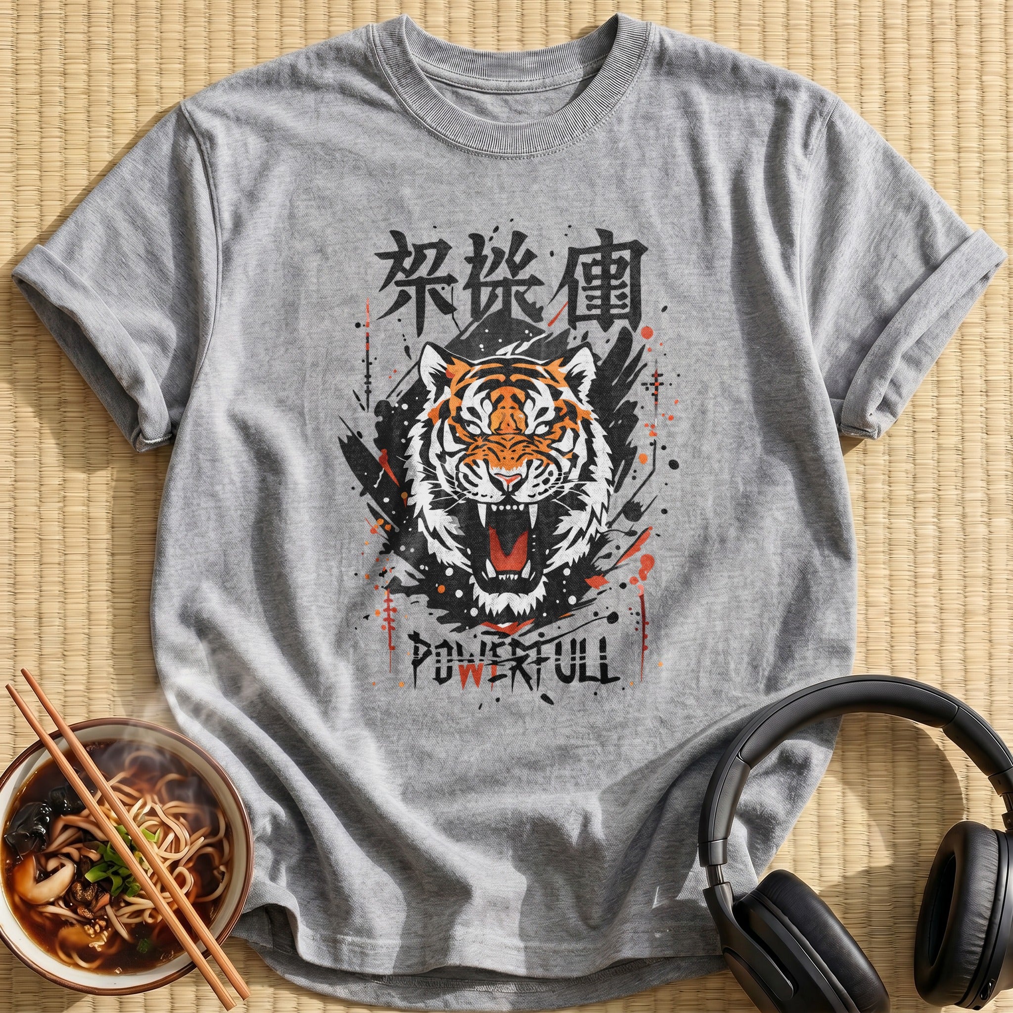 Roaring Powerful Tiger Head Kanji - Sport Grey