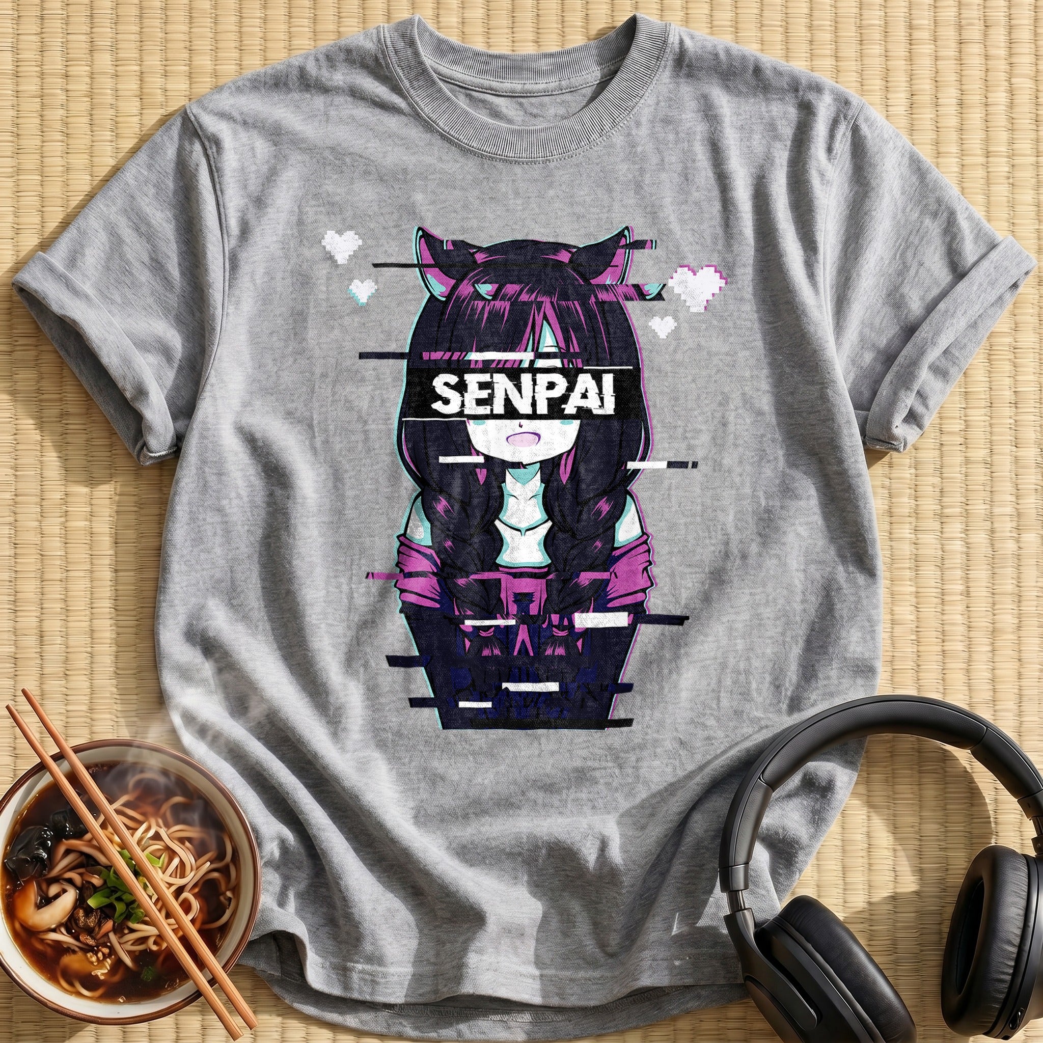 Senpai Cat Girl Glitch Vaporwave - Sport Grey