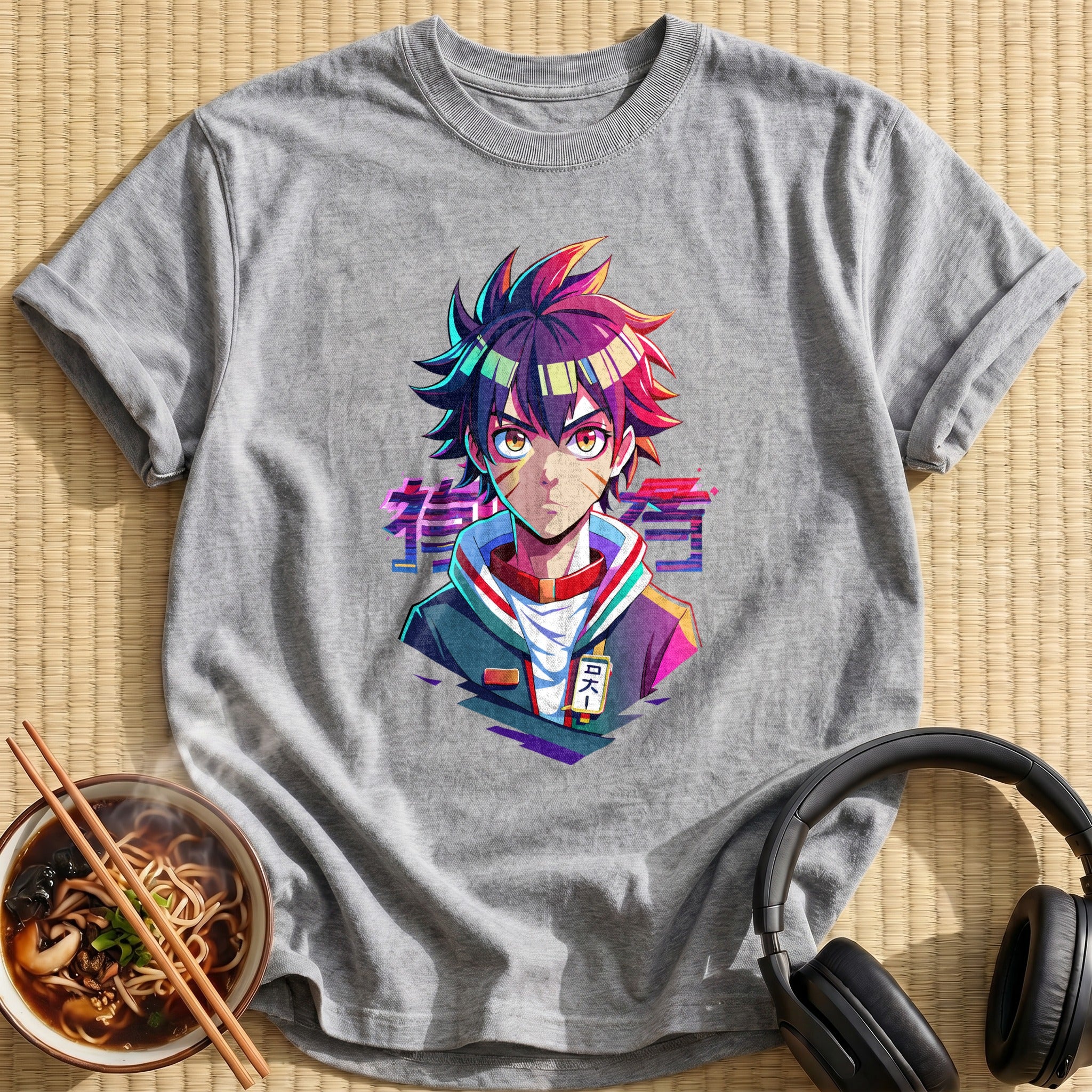 Spiky Haired Anime Boy Portrait - Sport Grey