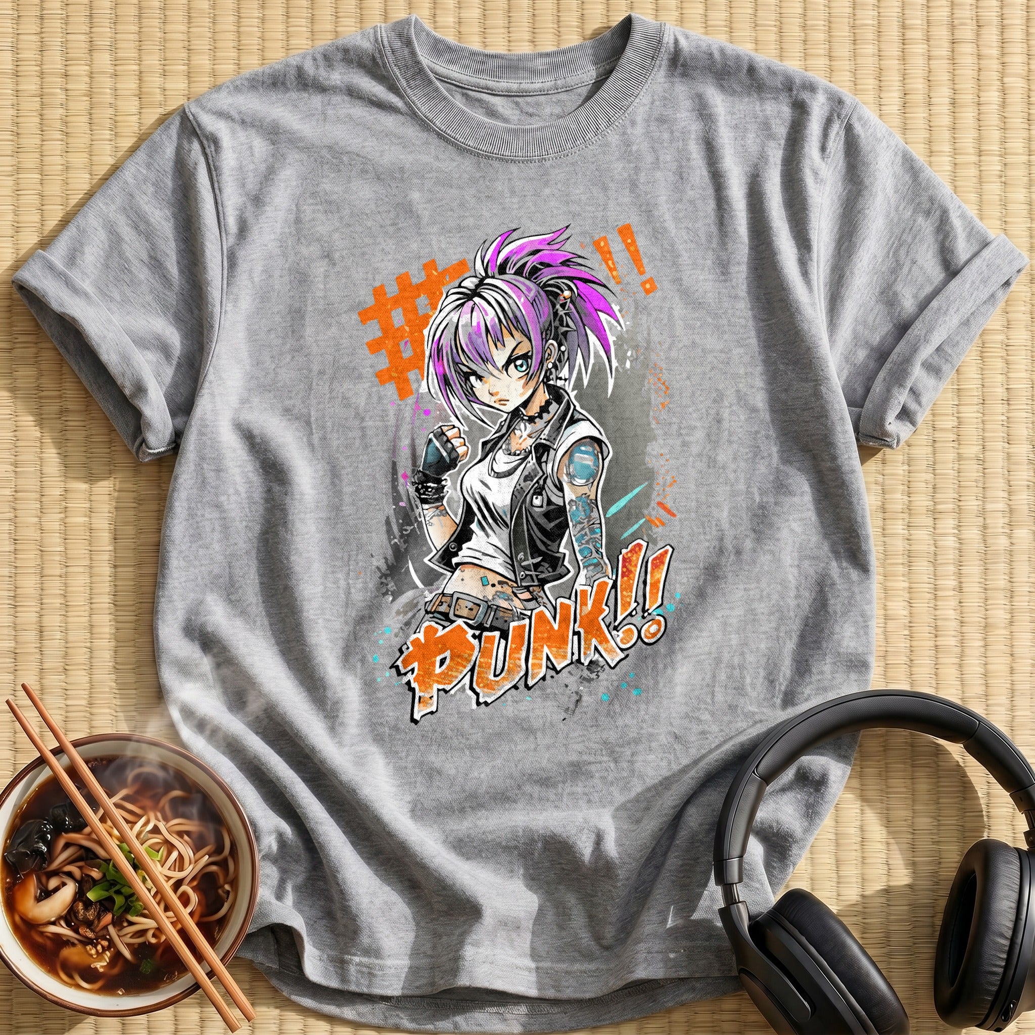 Tattooed Punk Anime Rebel Girl - Sport Grey