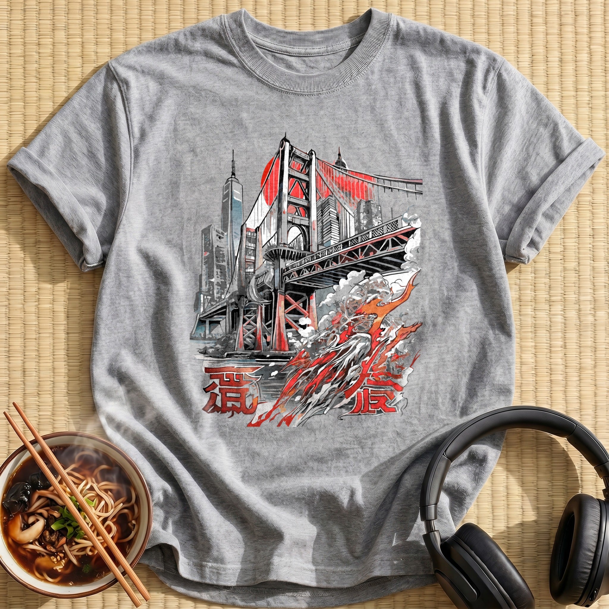 Tokyo Bridge Skyline Crashing Wave - Sport Grey