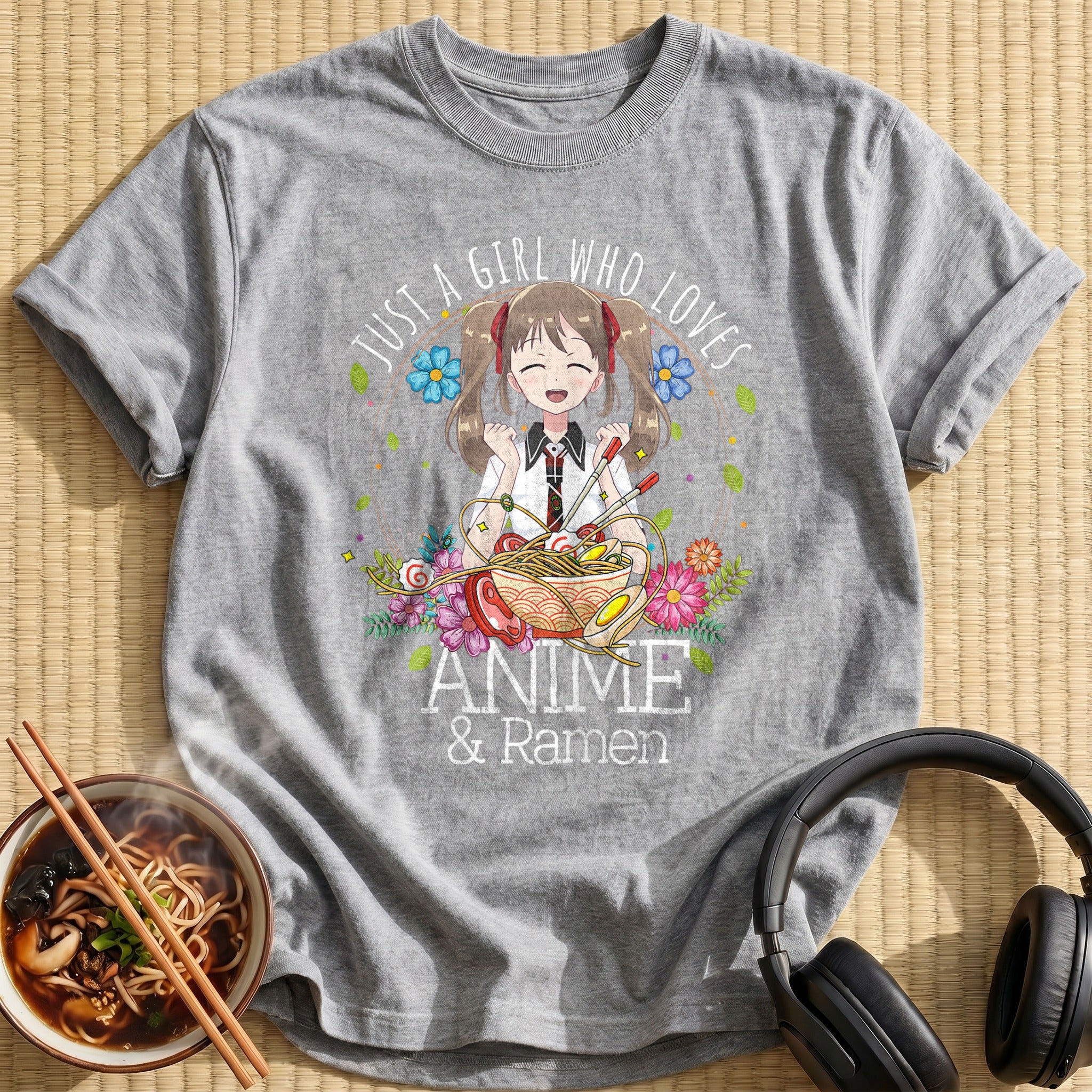 Twintail Girl Loves Anime Ramen - Sport Grey