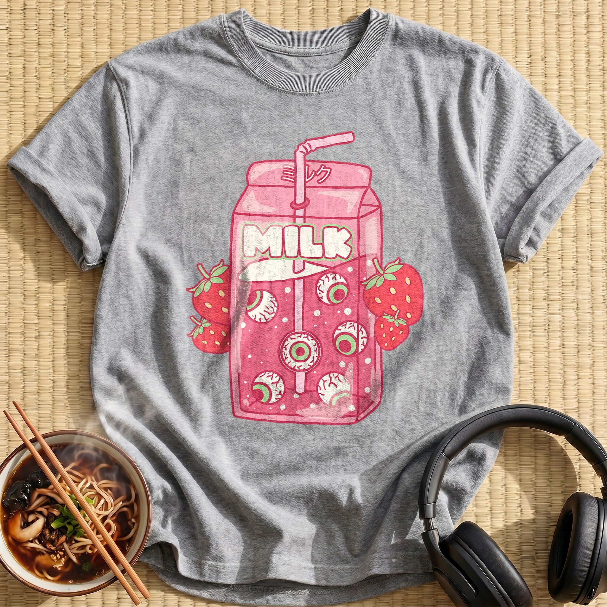 Weirdcore Strawberry Eyeball Milk Carton - Sport Grey