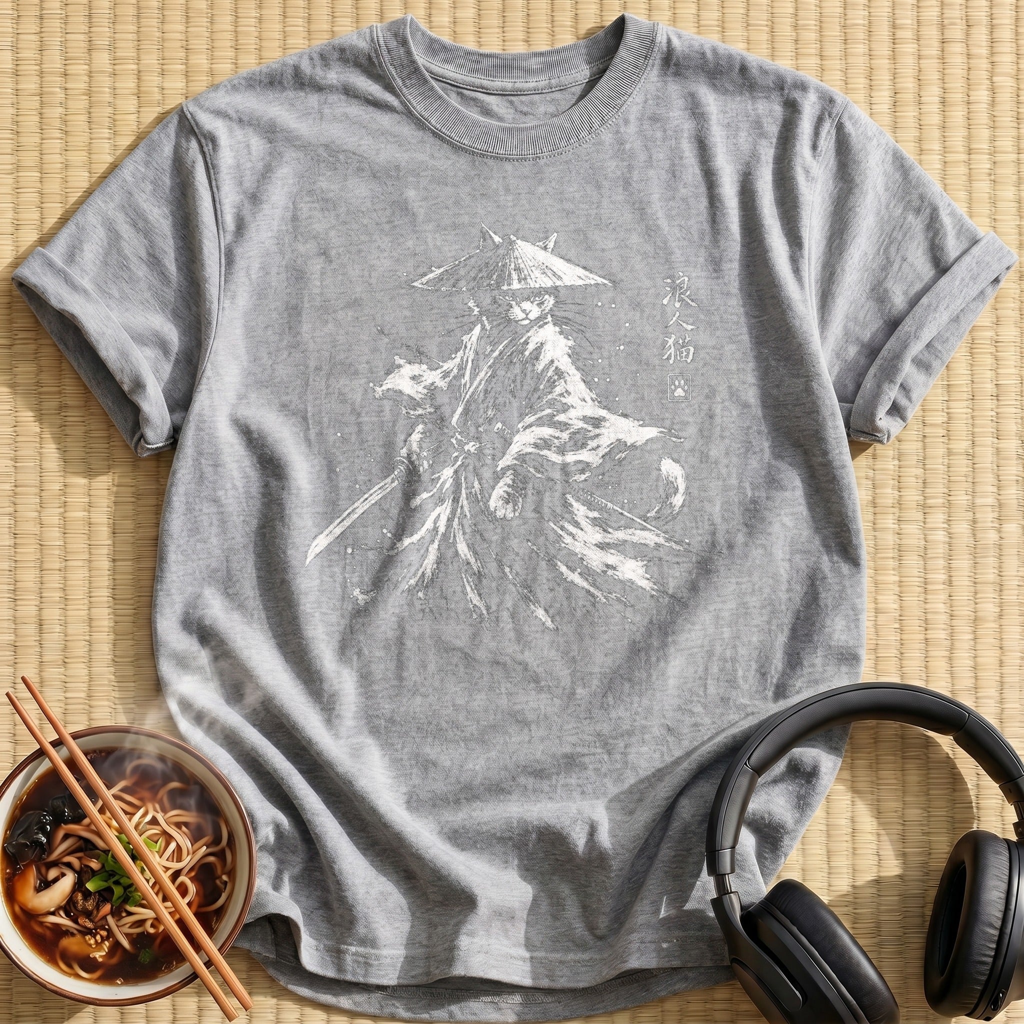 White Ink Ronin Cat Swordsman