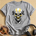 Yellow Flame Grinning Human Skull - Sport Grey