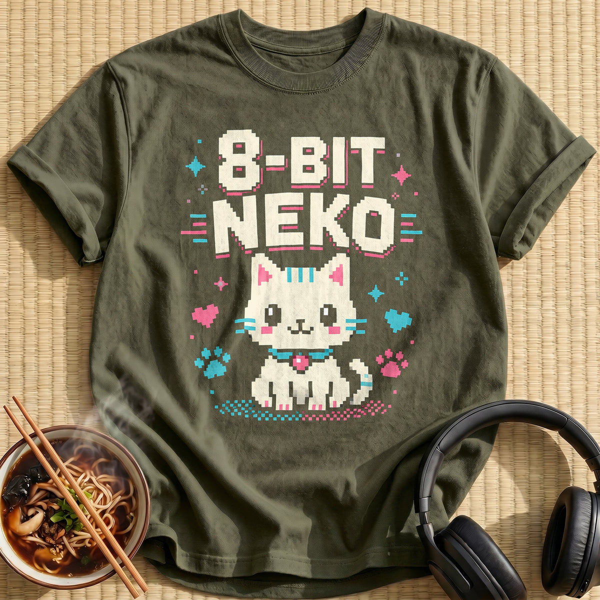 8 Bit Neko Pixel 53 - Military Green