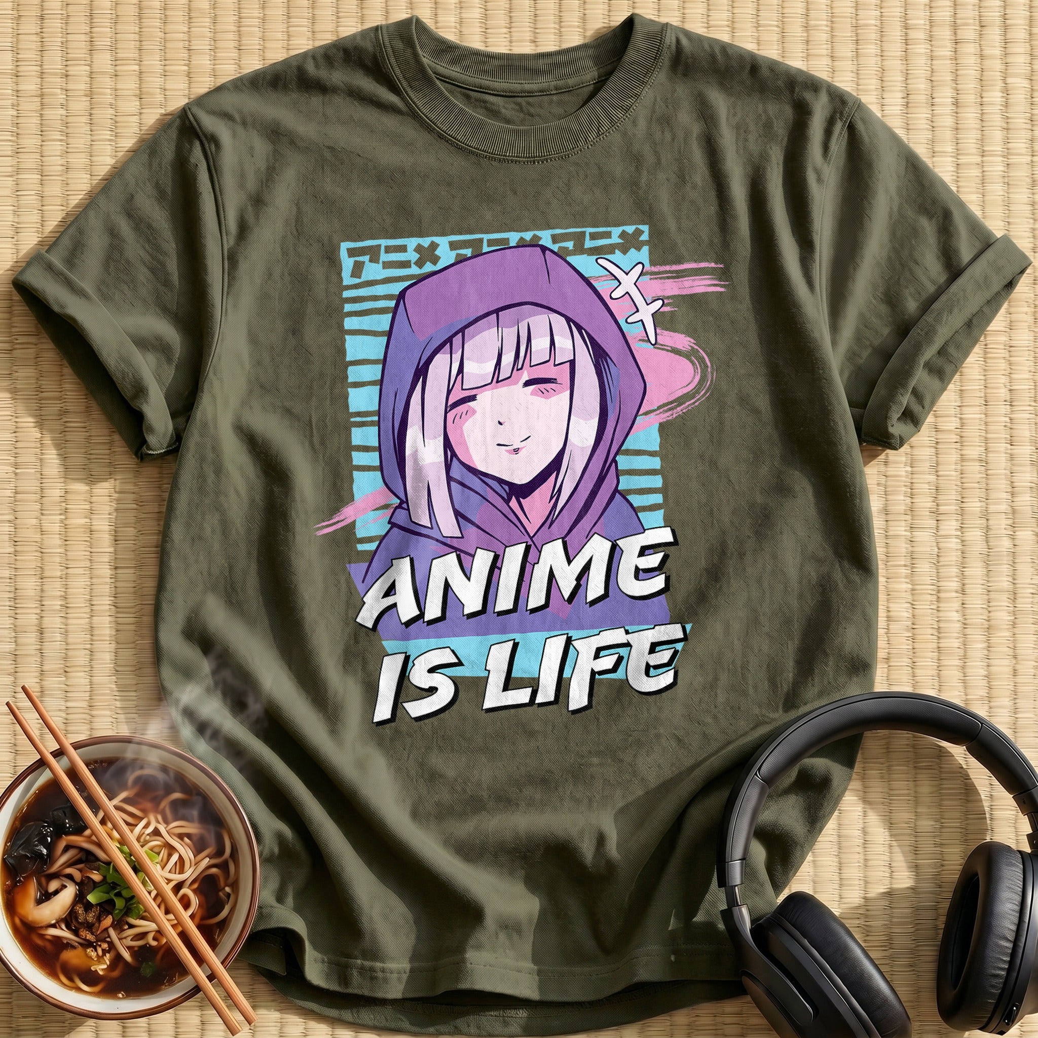 Anime Is Life Hooded Girl - Military Green