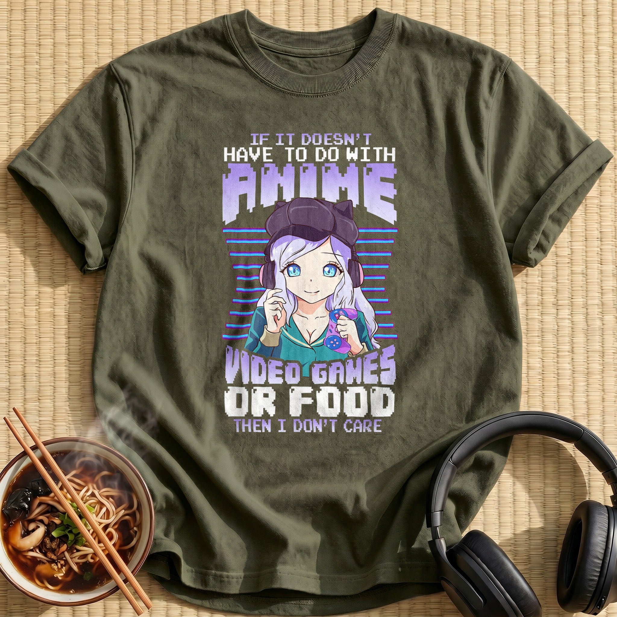 Anime Video Games Or Food Gamer - Military Green