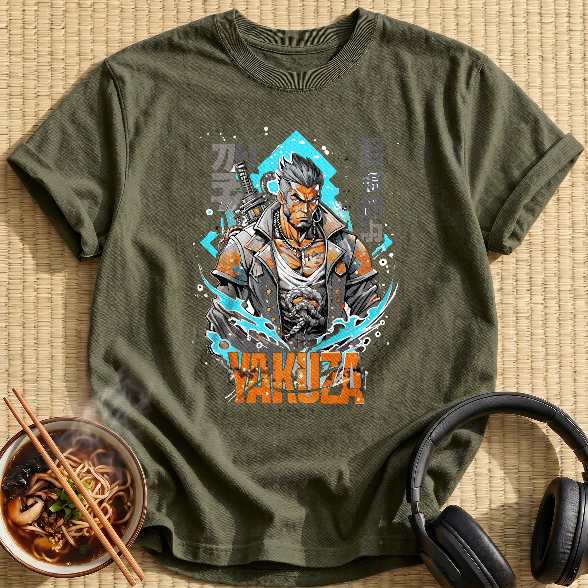 Armed Yakuza Gangster Warrior Portrait - Military Green