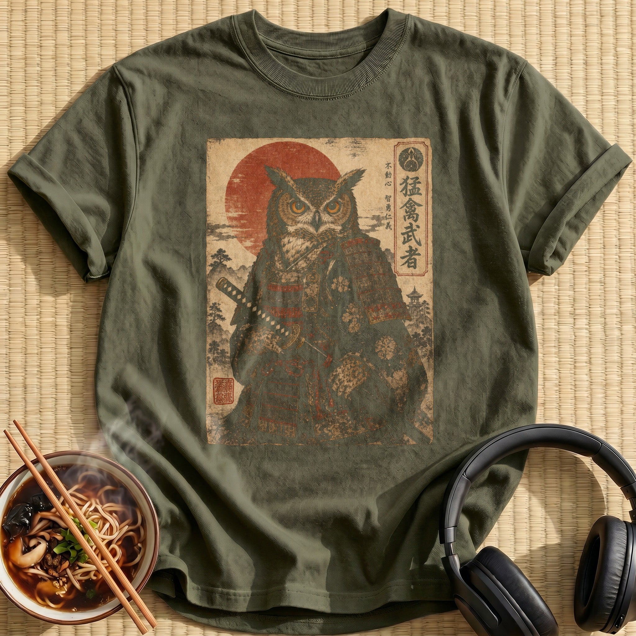 Armored Owl Warrior Japanese Woodblock