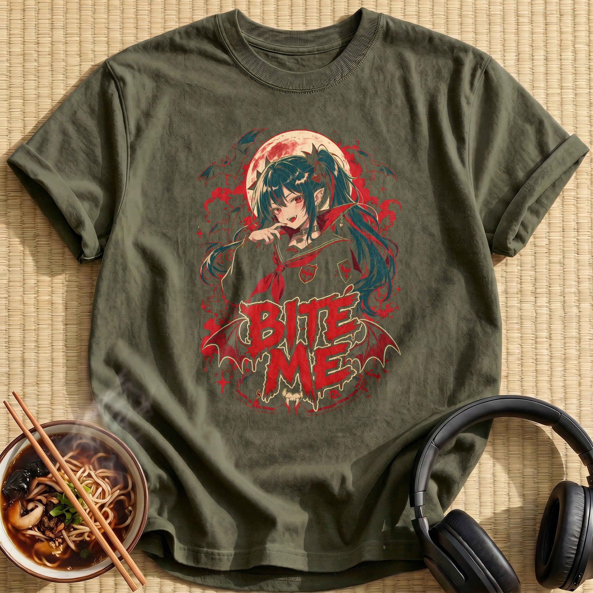 Bite Me Anime Vampire - Military Green
