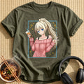 Blonde Anime Girl Bubble Tea - Military Green