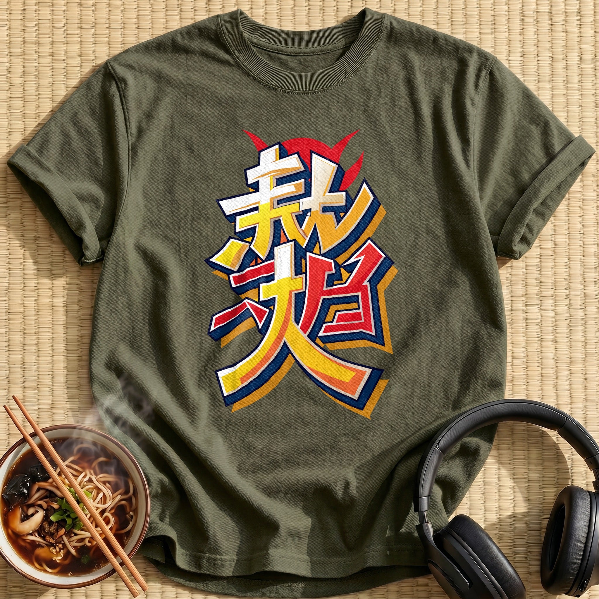 Bold Japanese Kanji Graffiti Lettering - Military Green