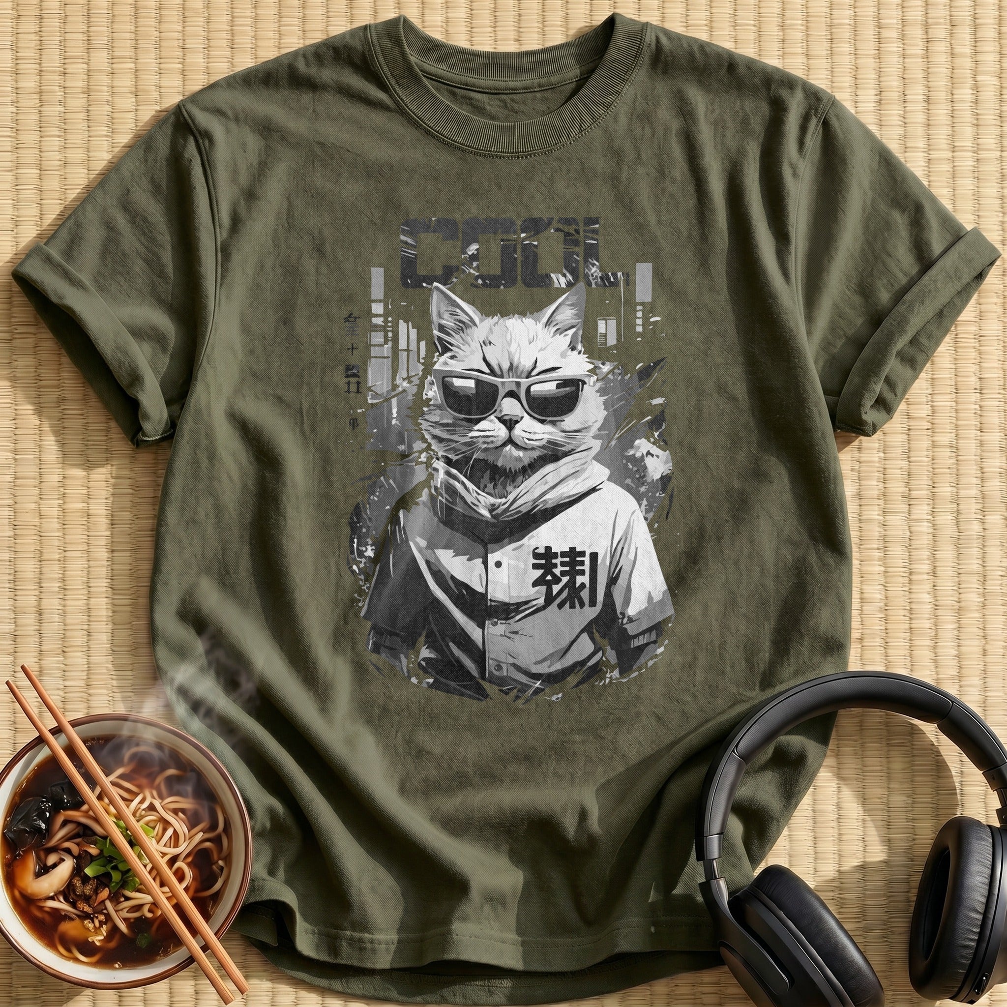 Cool Cat Sunglasses Baseball Jersey - Military Green