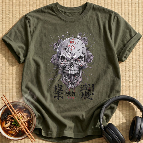 Cracked Grey Skull Blood Splatter - Military Green