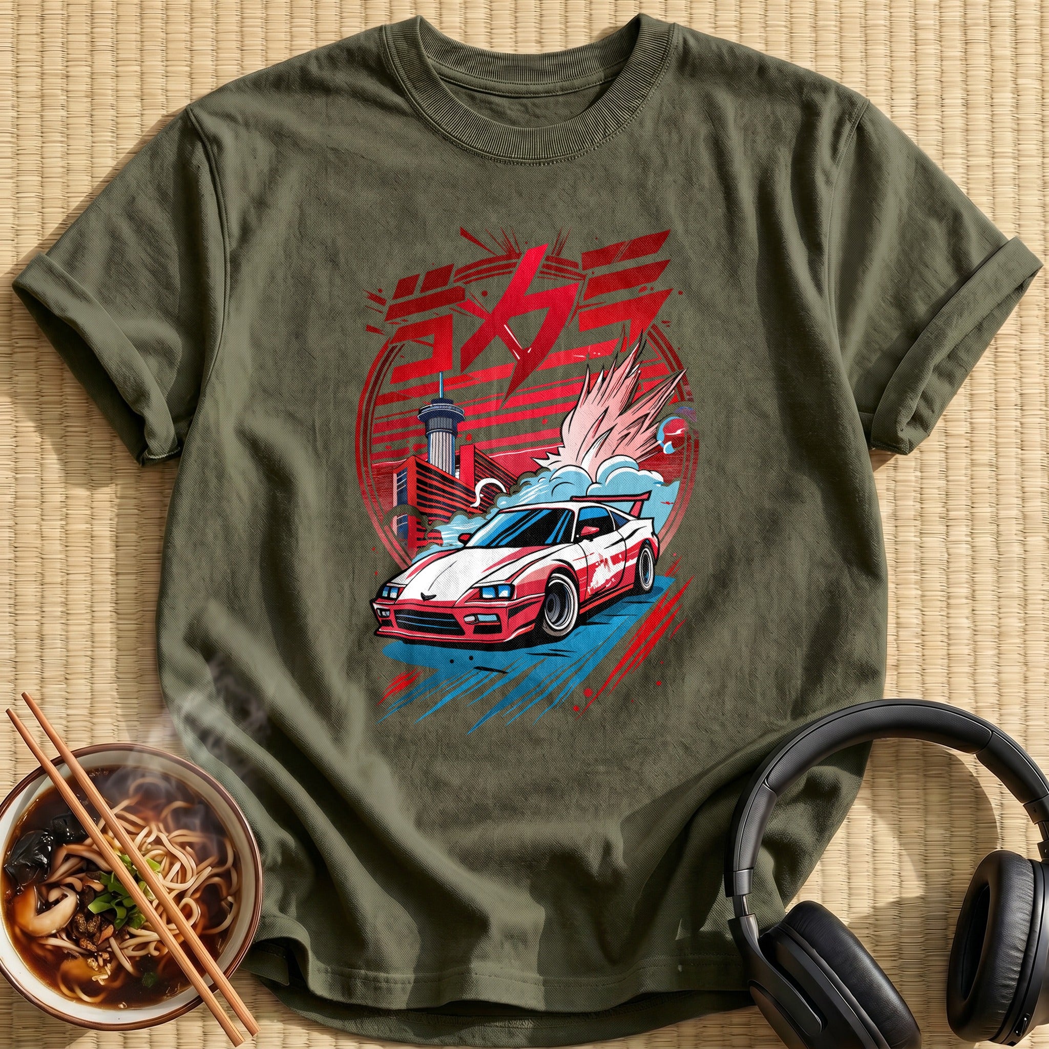 Drifting Sports Car Tokyo Tower - Military Green