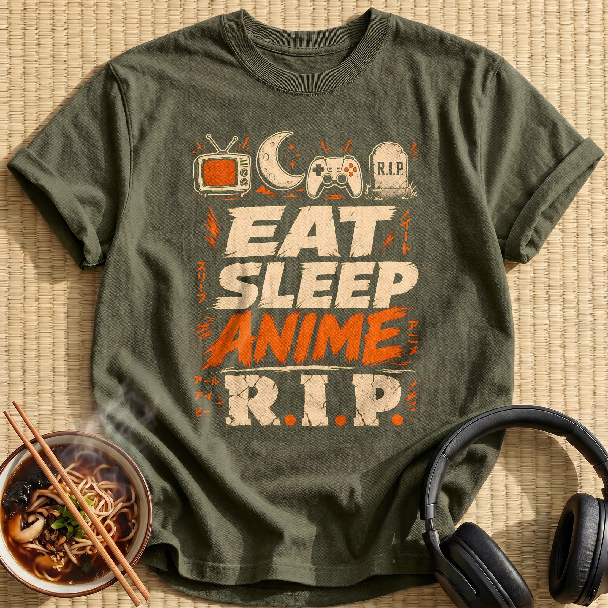 Eat Sleep Anime Rip - Military Green
