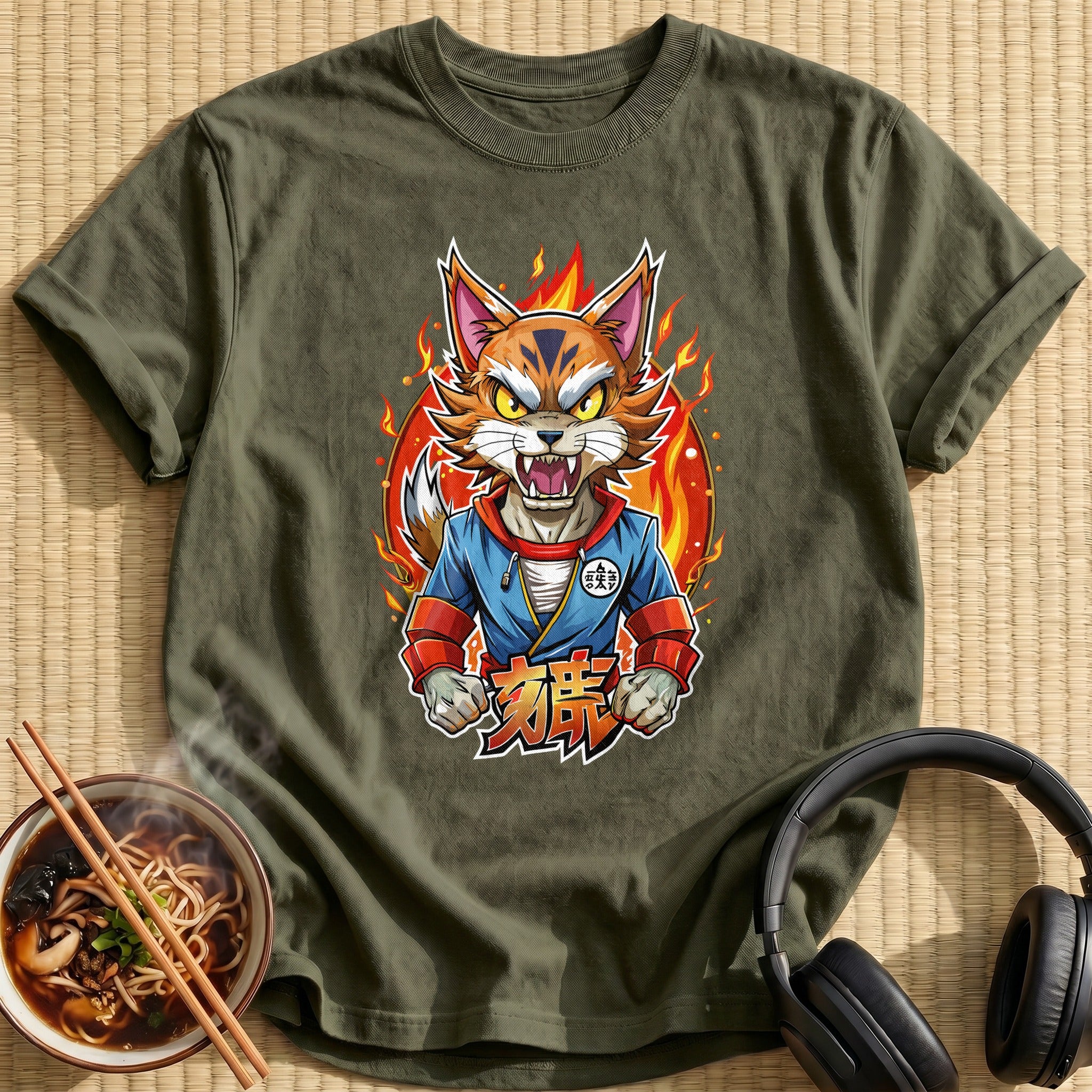 Fierce Fiery Tiger Fighter Mascot - Military Green