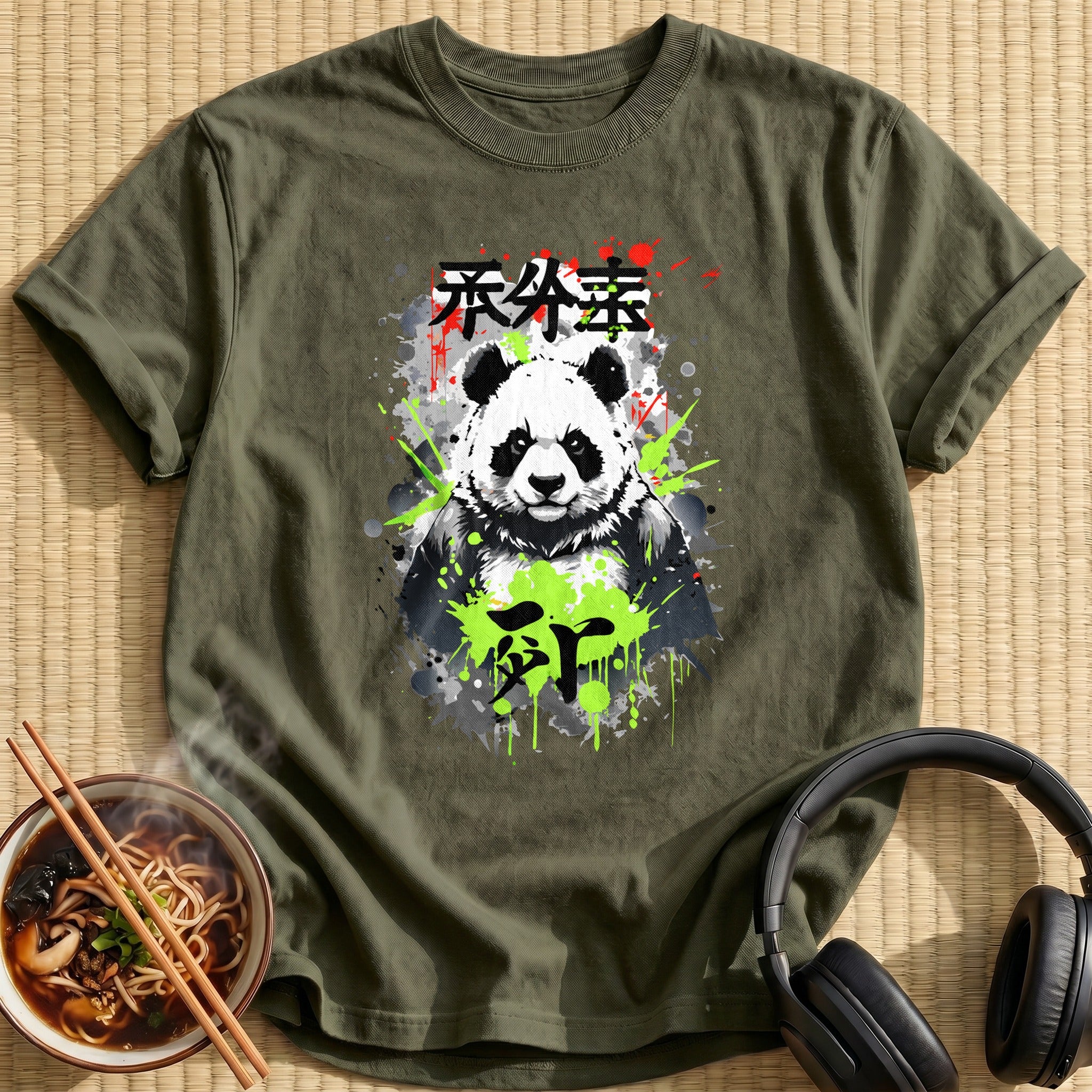 Fierce Panda Green Ink Splatter Art - Military Green