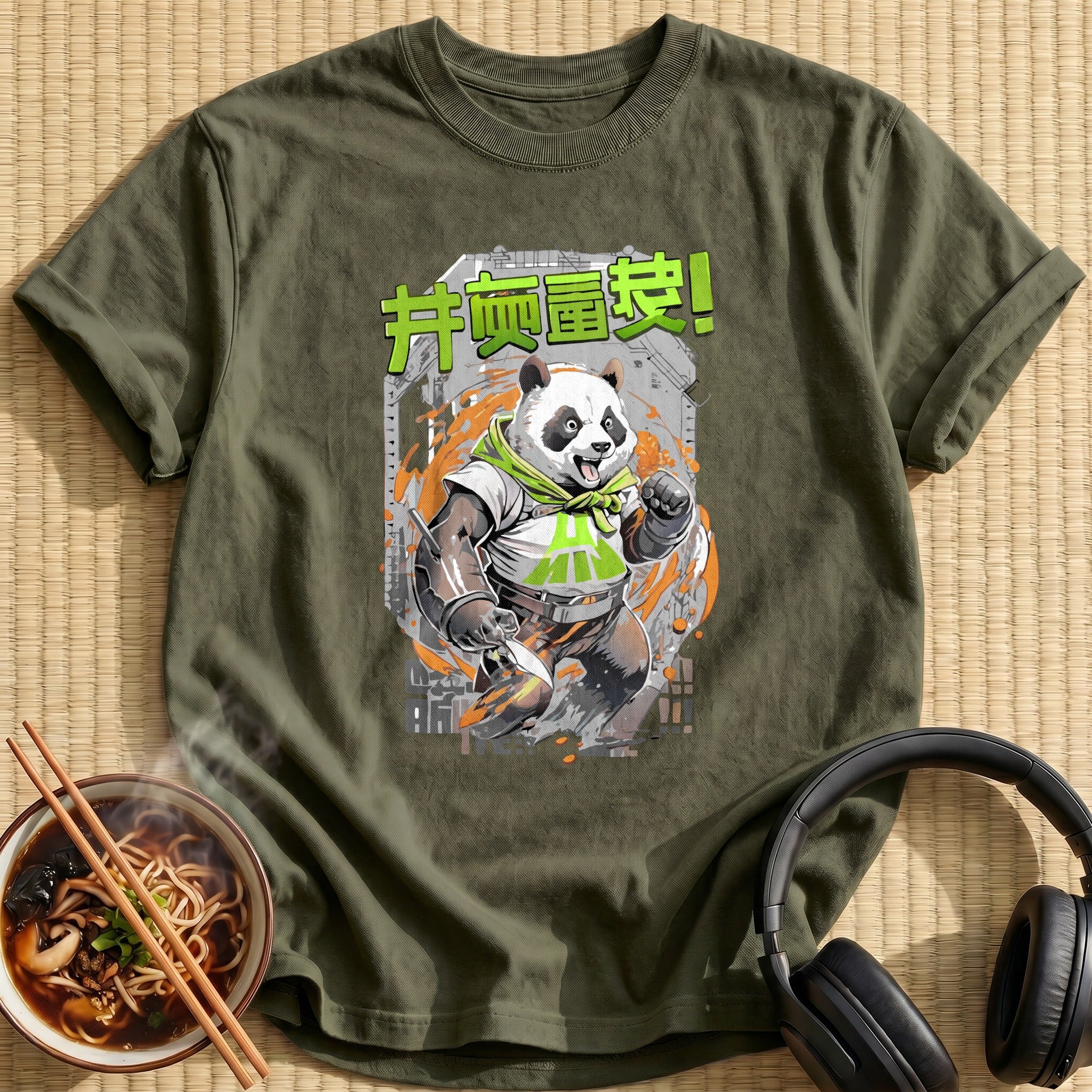 Fighting Panda Green Splash Action - Military Green