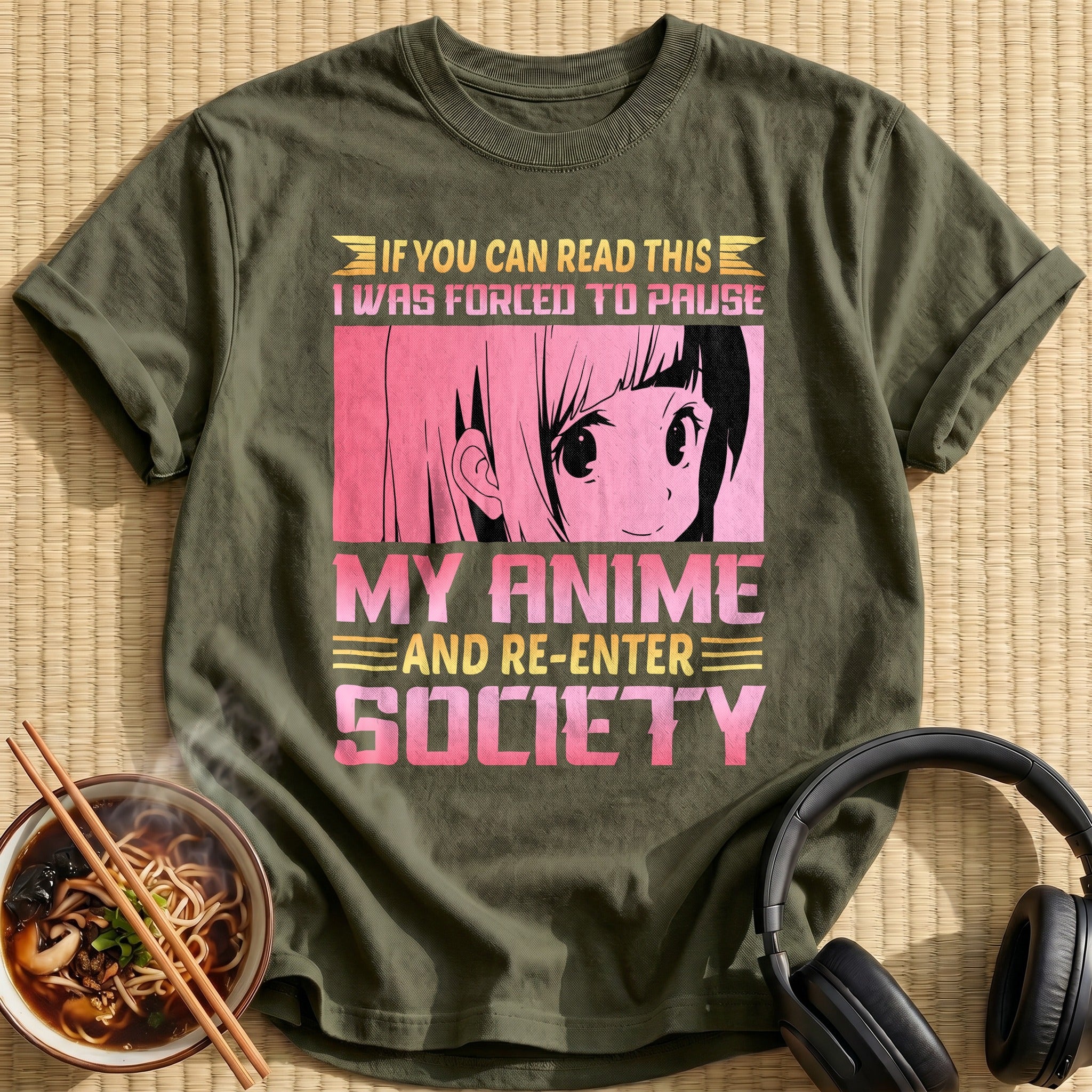 Forced To Pause Anime Society - Military Green