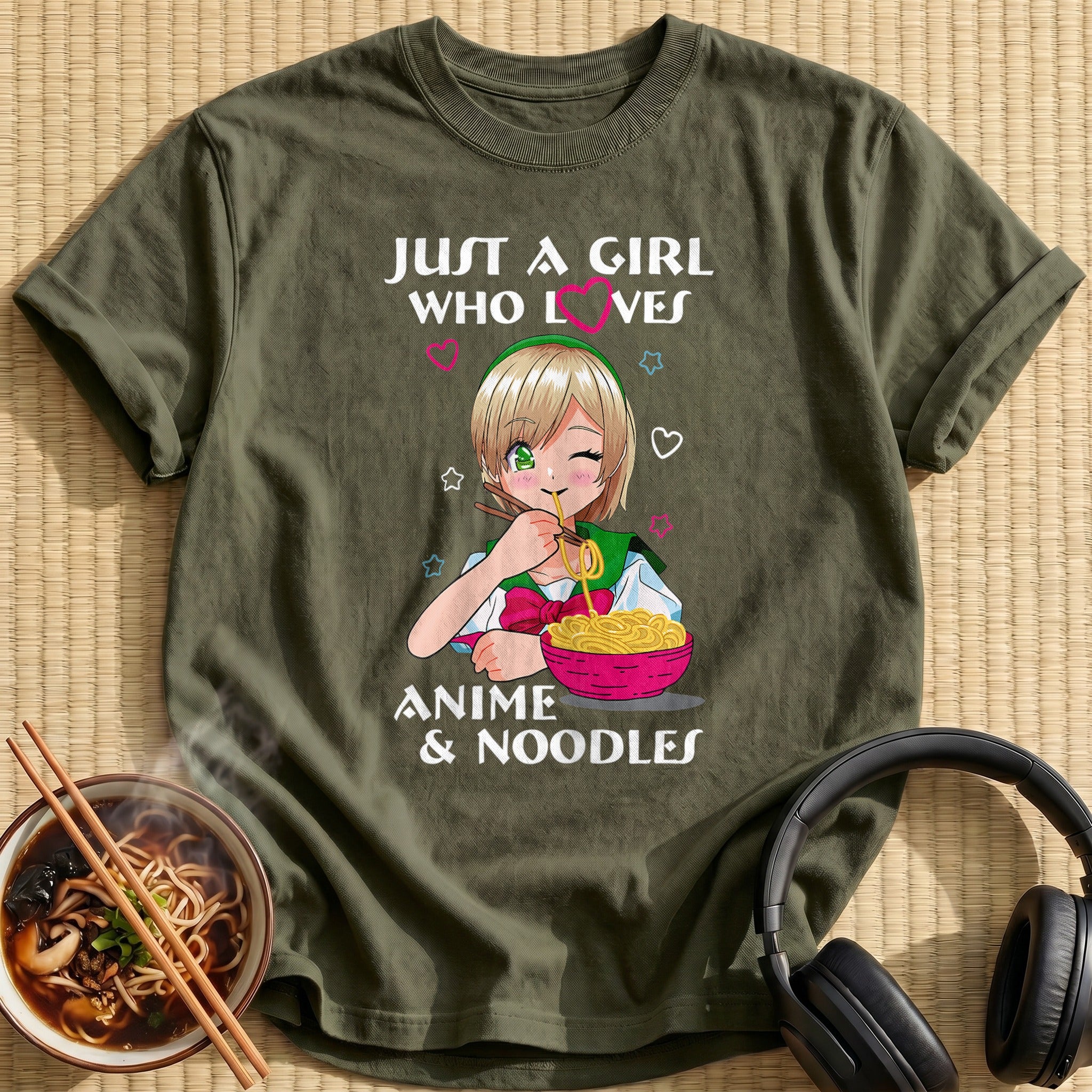 Girl Who Loves Anime Noodles - Military Green