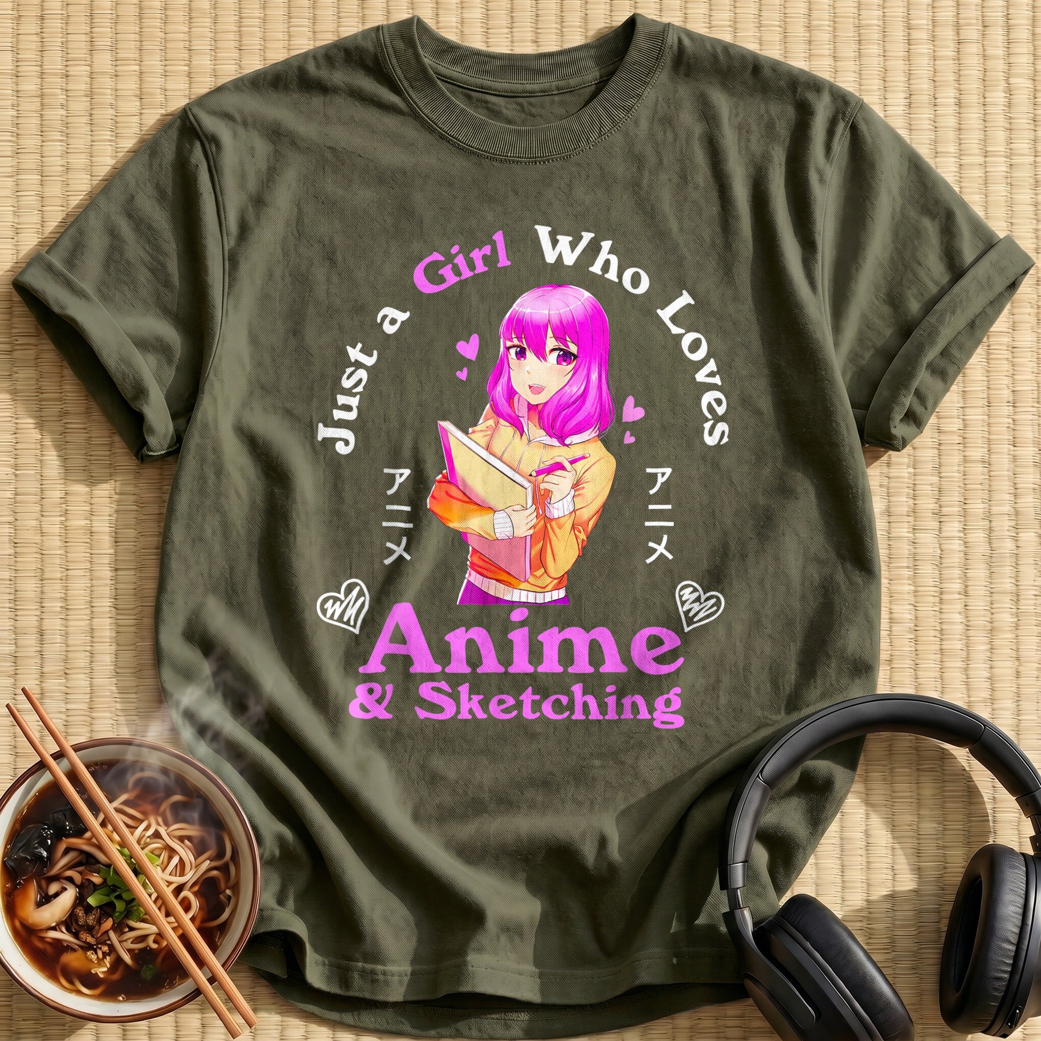 Girl Who Loves Anime Sketching - Military Green