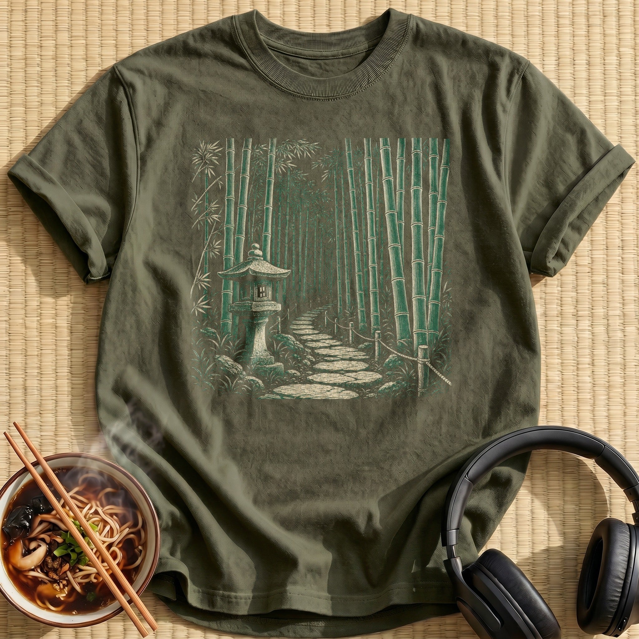 Green Bamboo Forest Stone Lantern