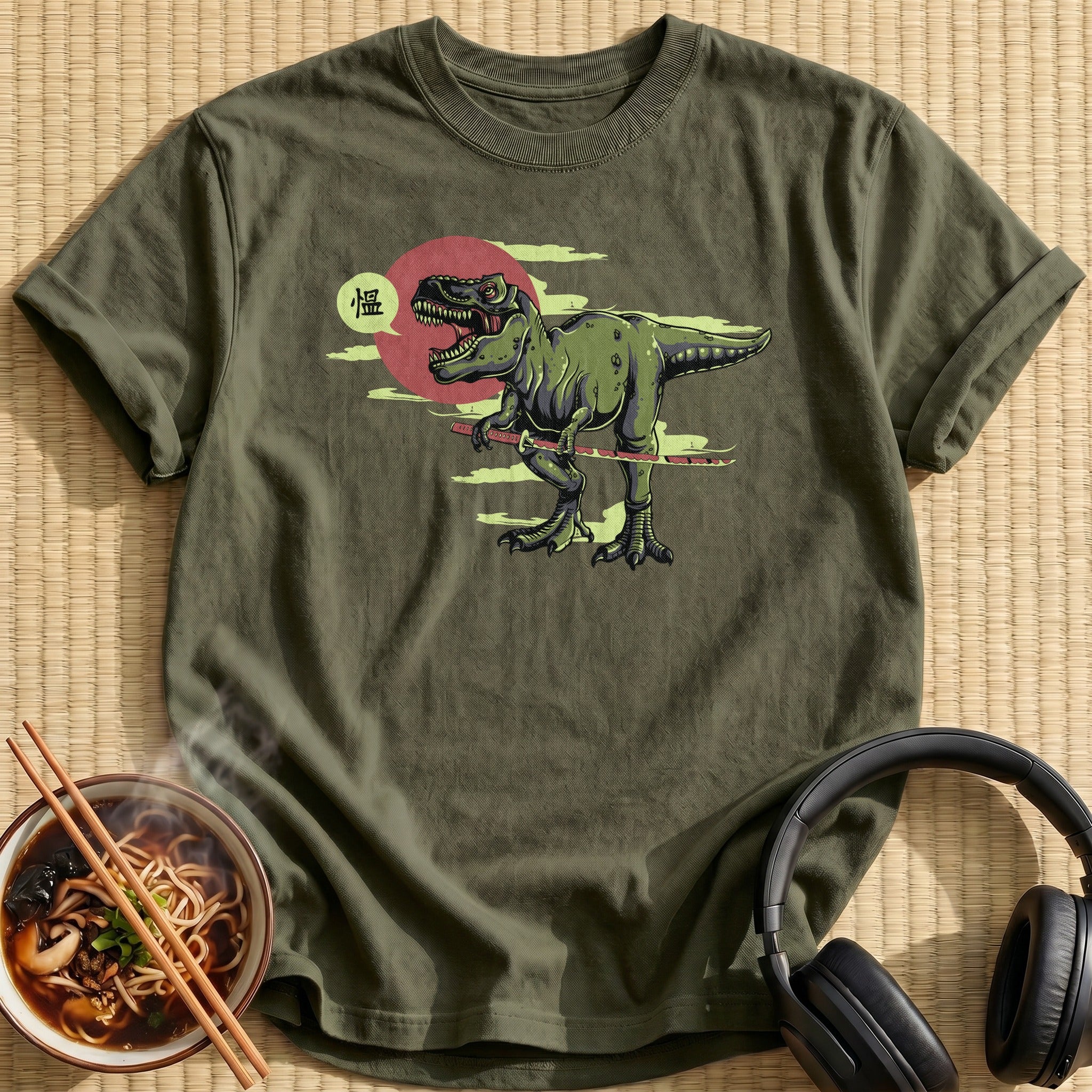 Green Samurai Tyrannosaurus Wielding Katana - Military Green