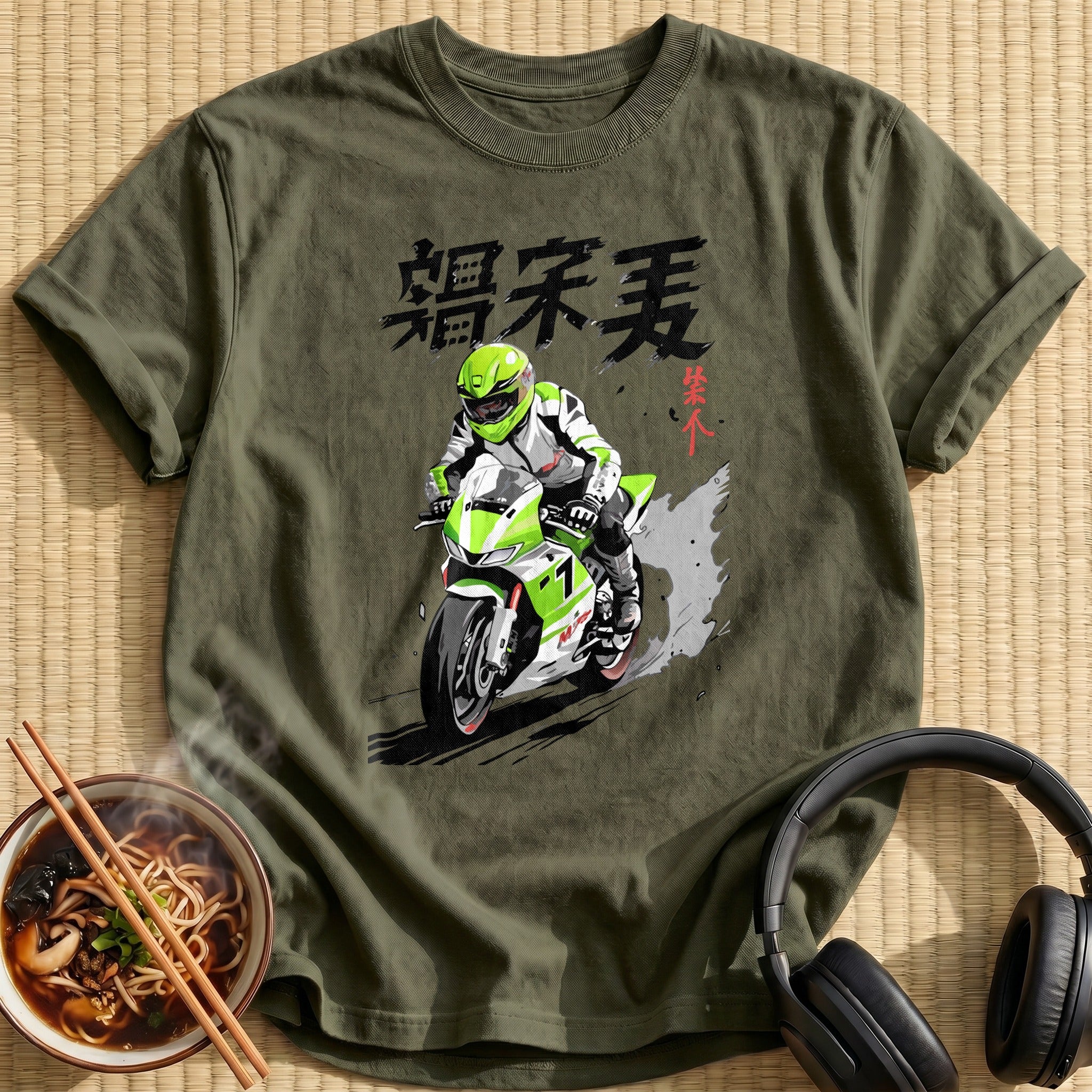 Green Sportbike Rider Motorcycle Racer - Military Green