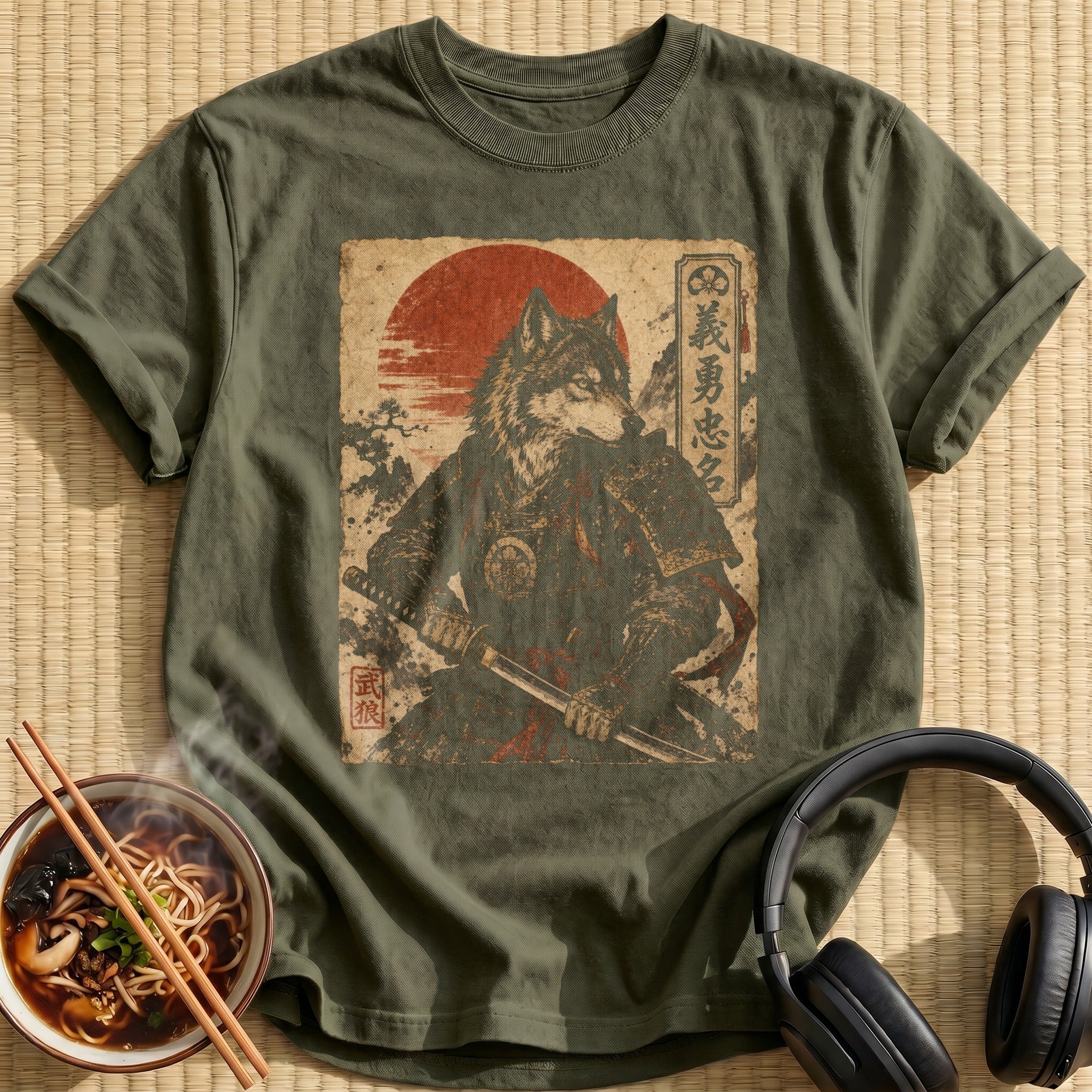 Grey Wolf Samurai Crossed Swords
