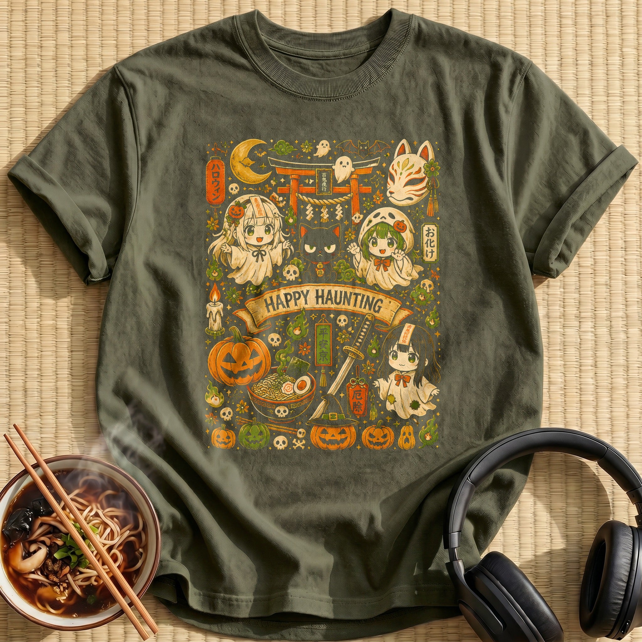 Happy Haunting Doodle - Military Green