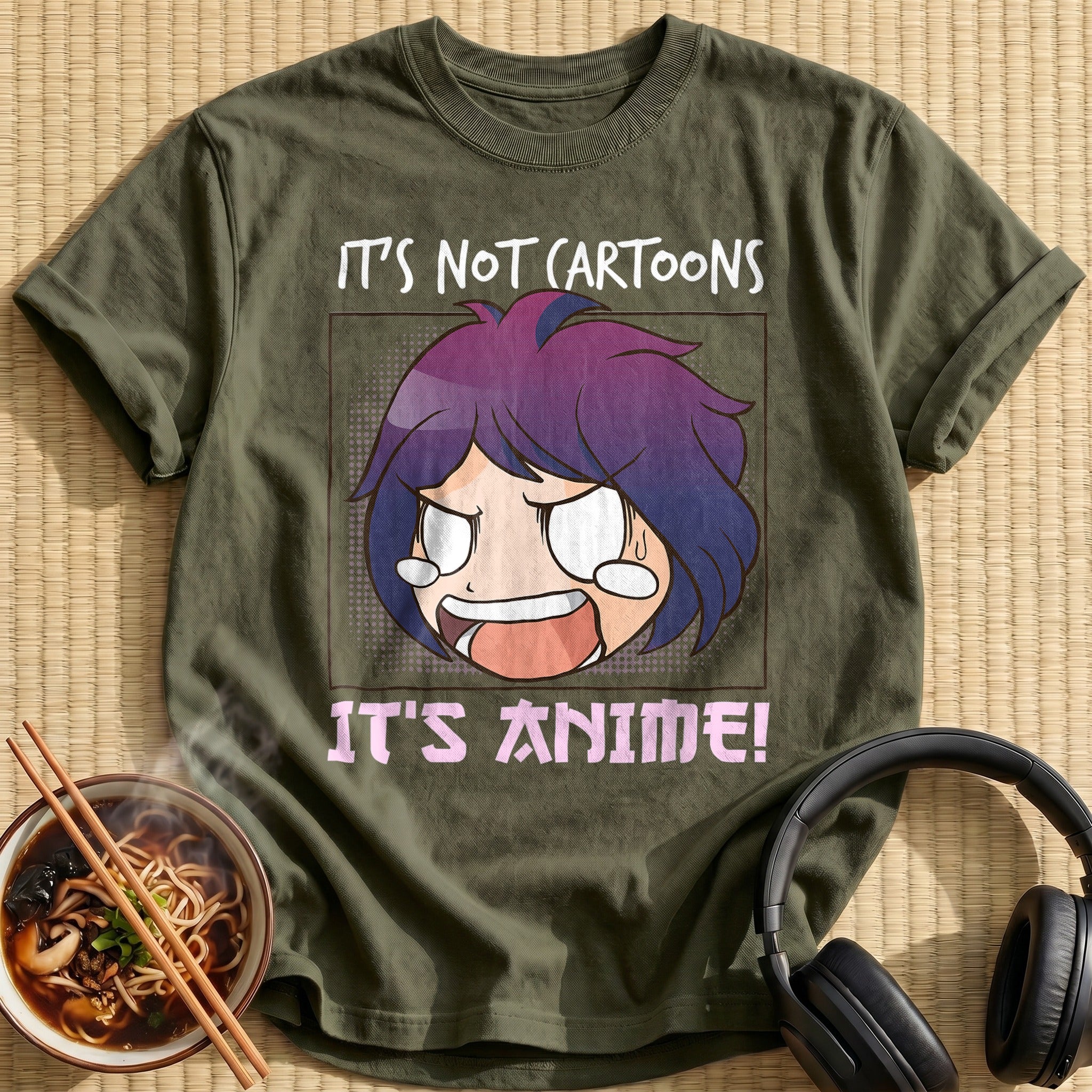 Its Not Cartoons Its Anime Chibi - Military Green