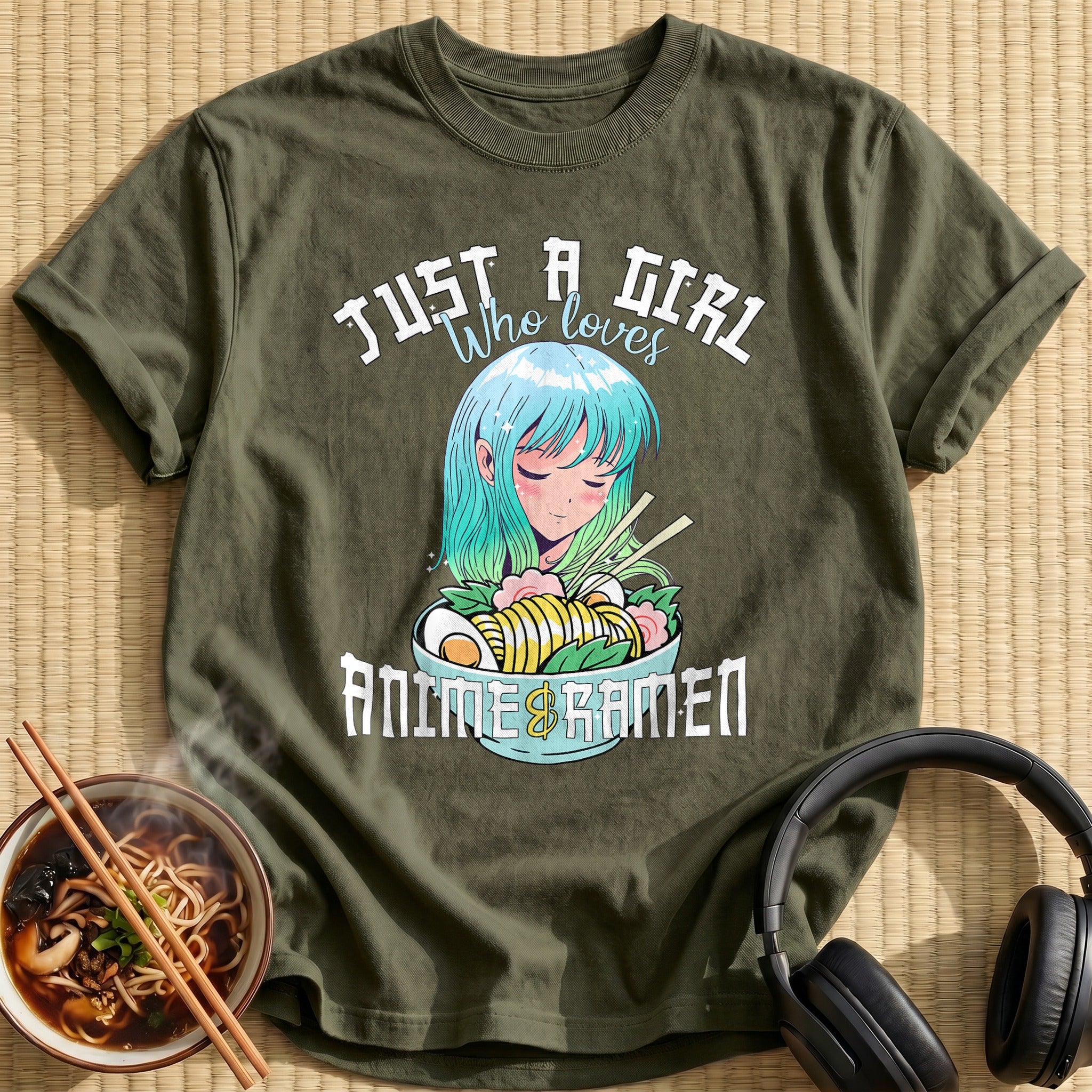 Just A Girl Loves Anime Ramen - Military Green